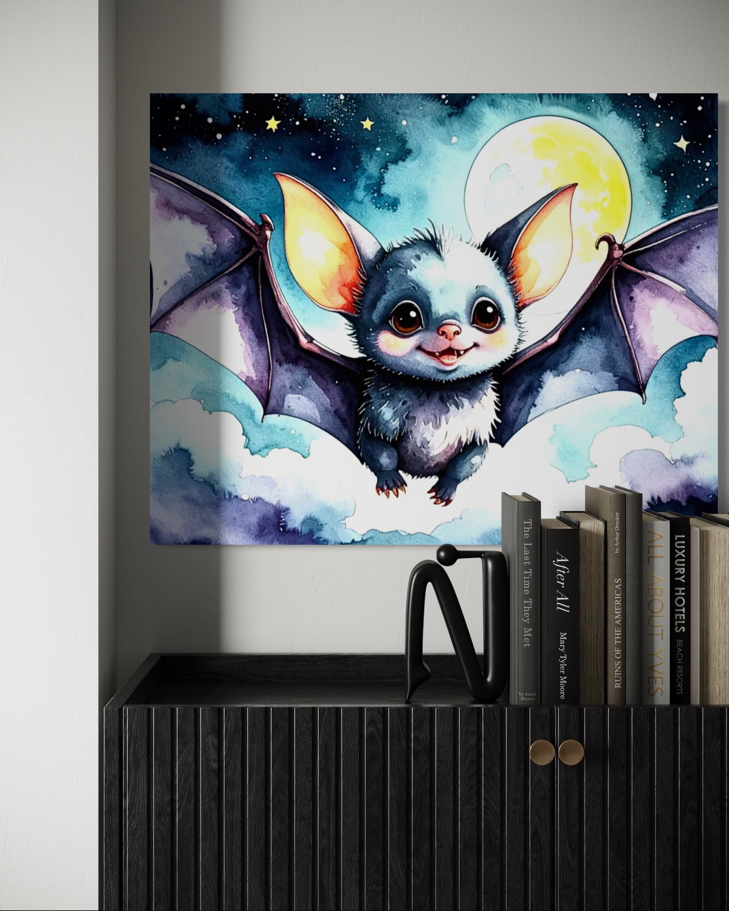 Baby Bat flying under a Full Moon