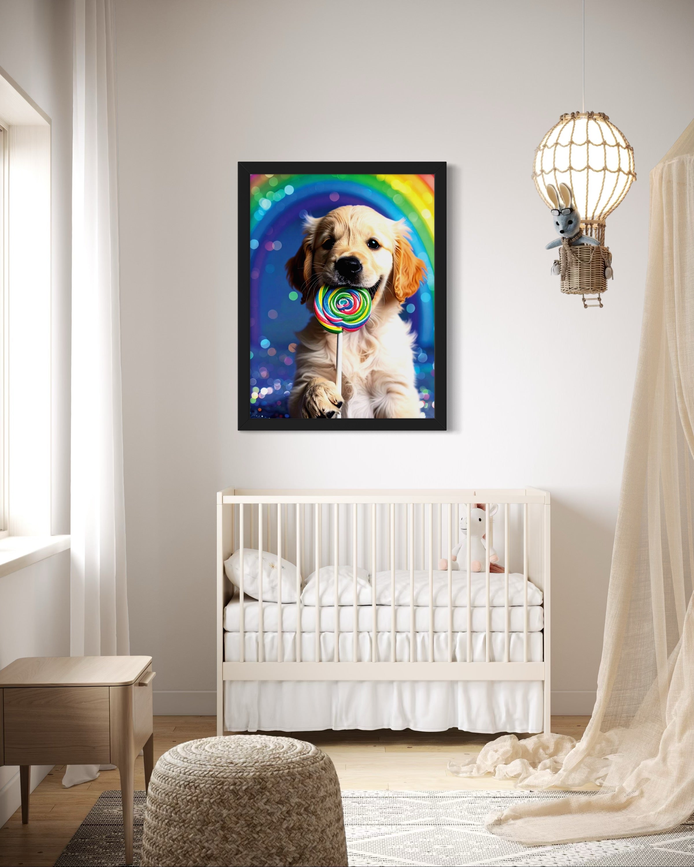 Golden Retriever Puppy with Rainbow Lollipop Museum Print