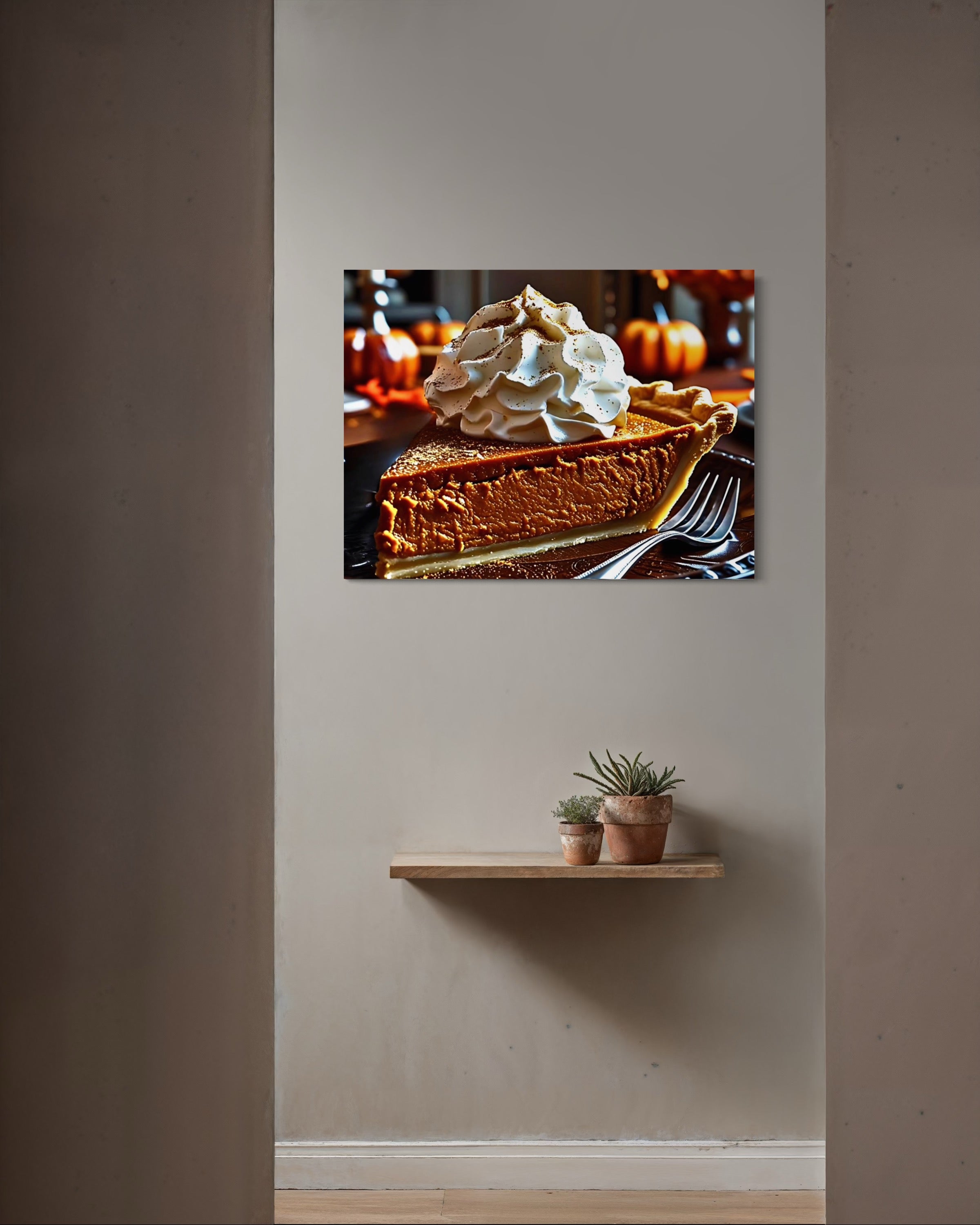Pumpkin Pie Slice topped with Whipped Cream and Nutmeg