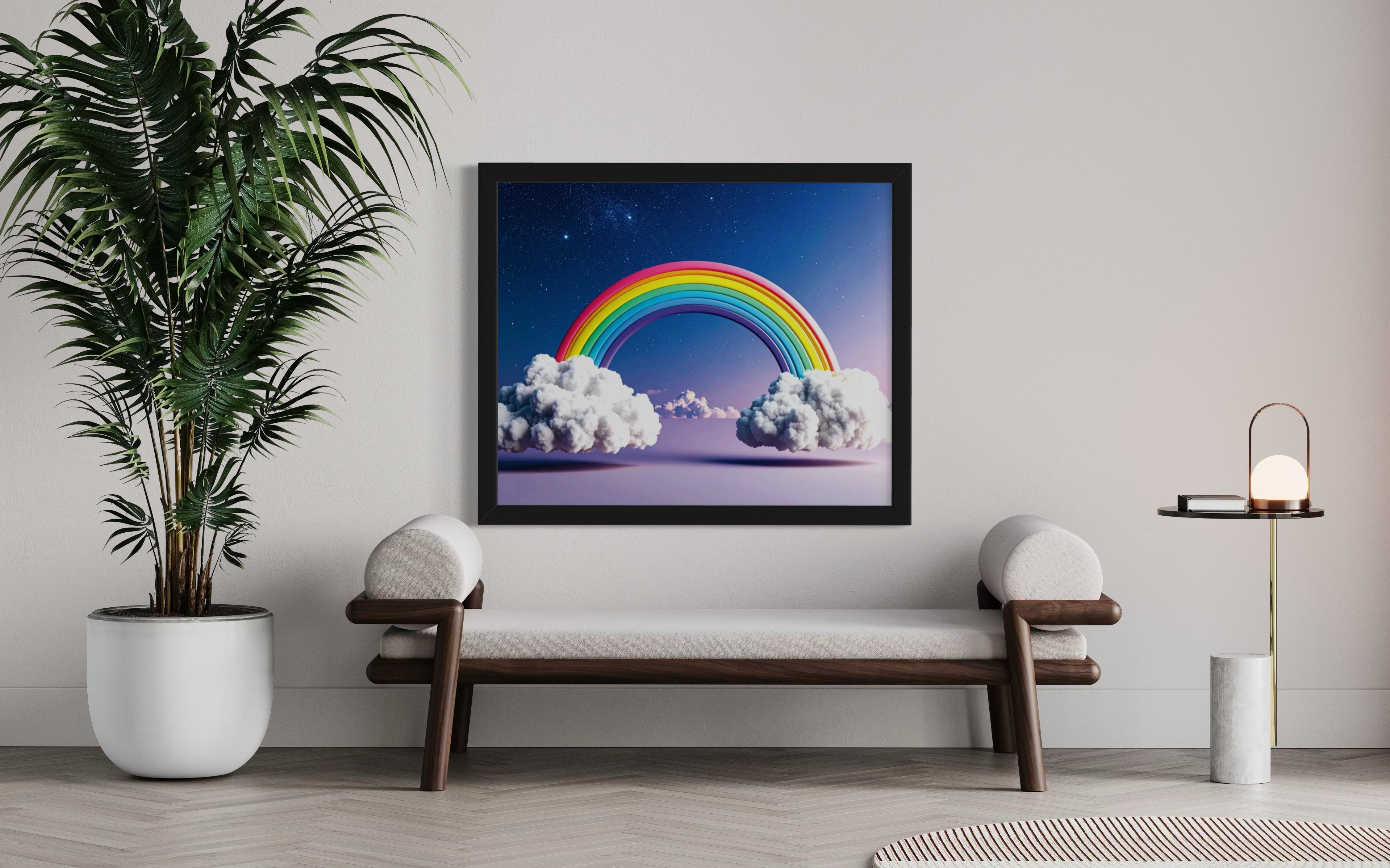Floating Rainbow with Clouds Museum Print