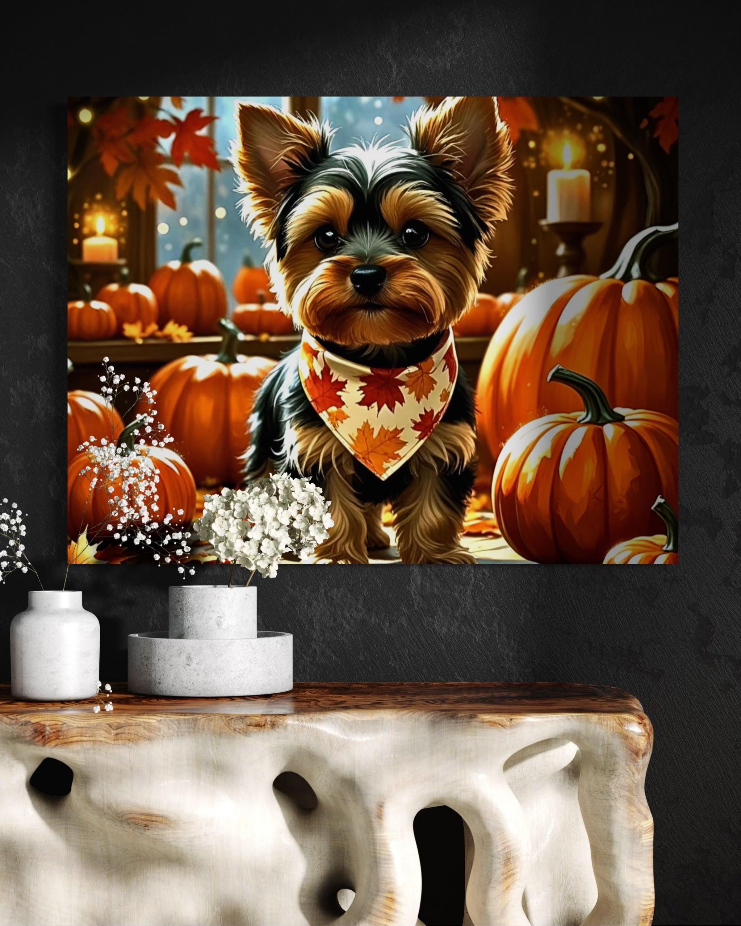 Yorkie cozy in the Fall