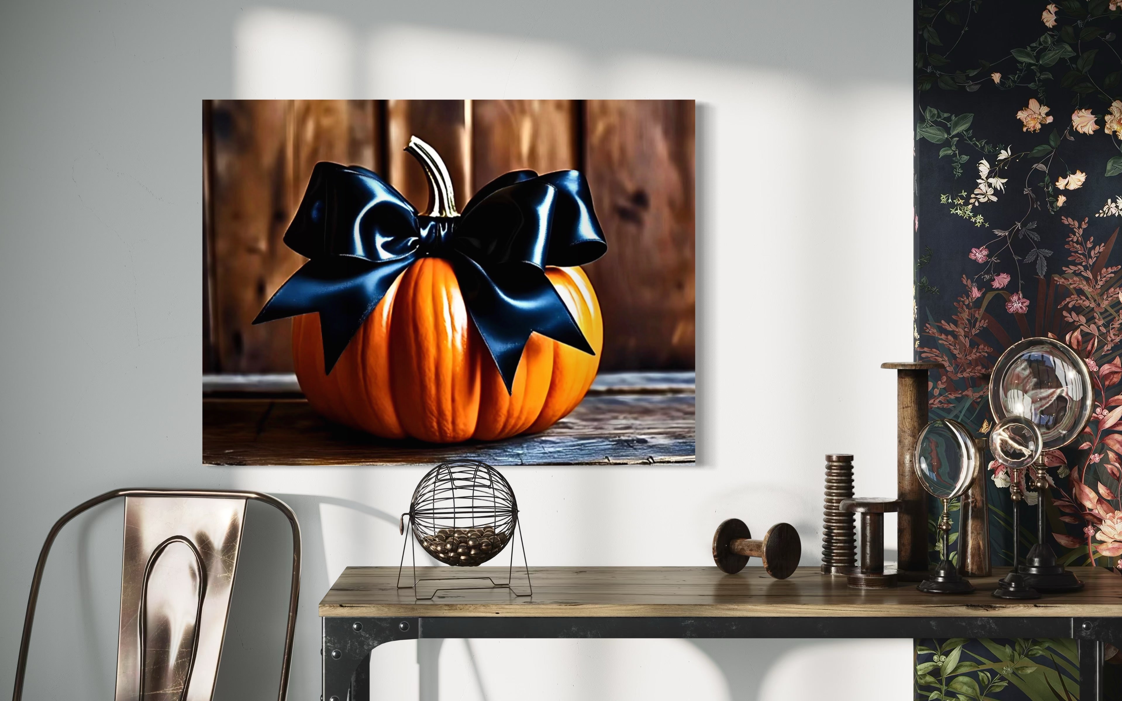 Pumpkin with Black Satin Bow