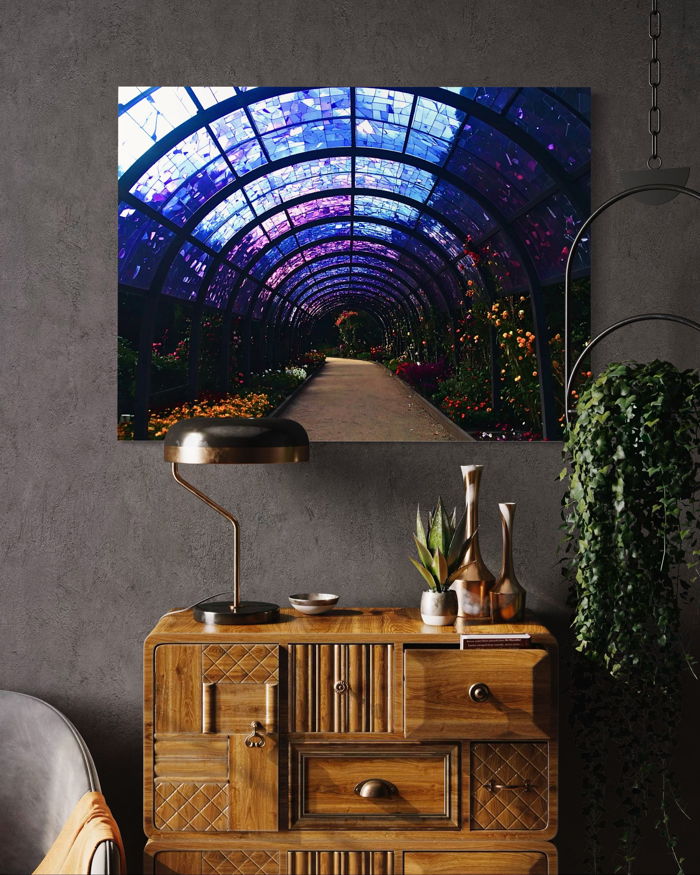 Fall Botanical Garden with Mosaic Stain Glass Ceiling Museum Print