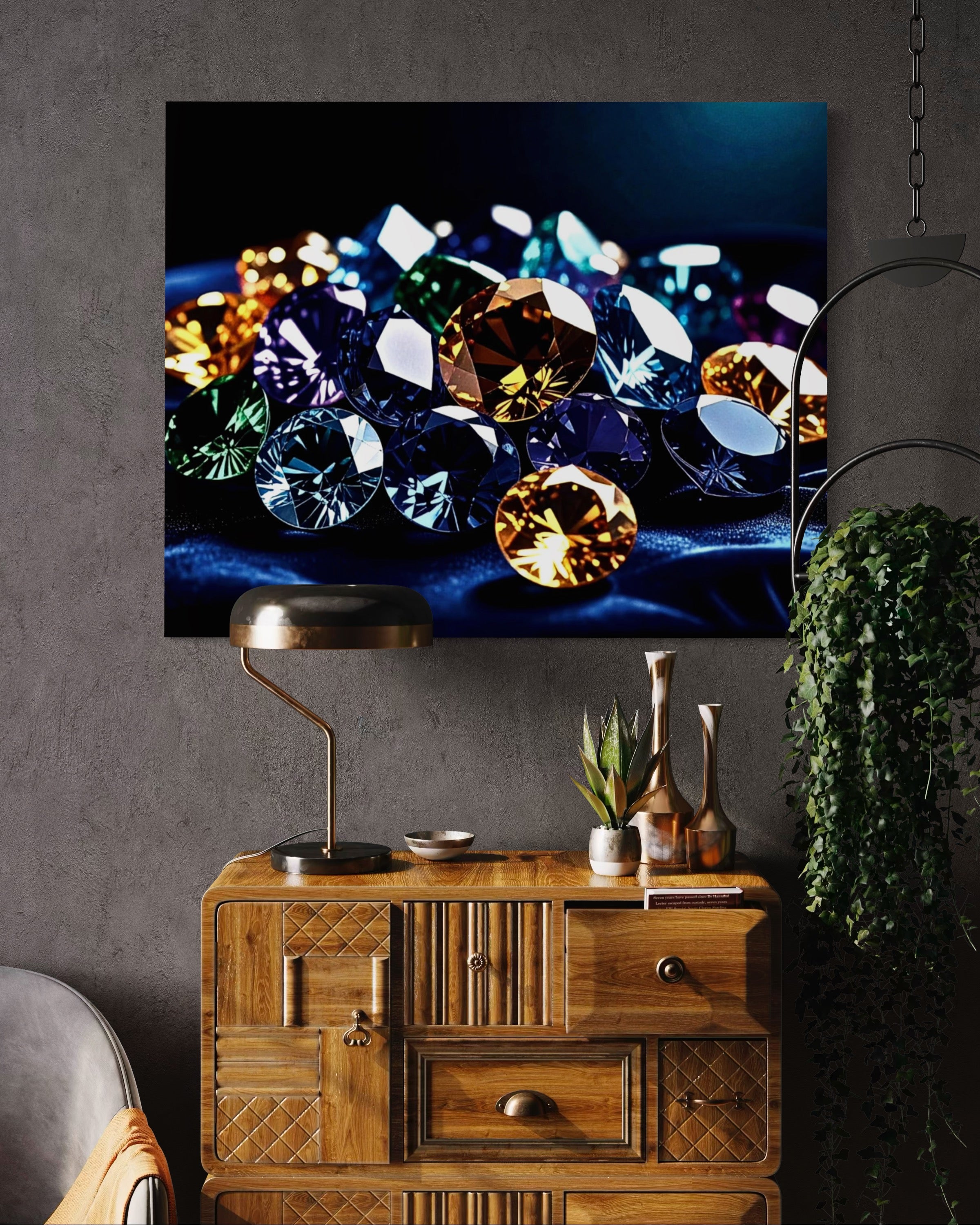 Gems on Plush Navy Velvet Pillow