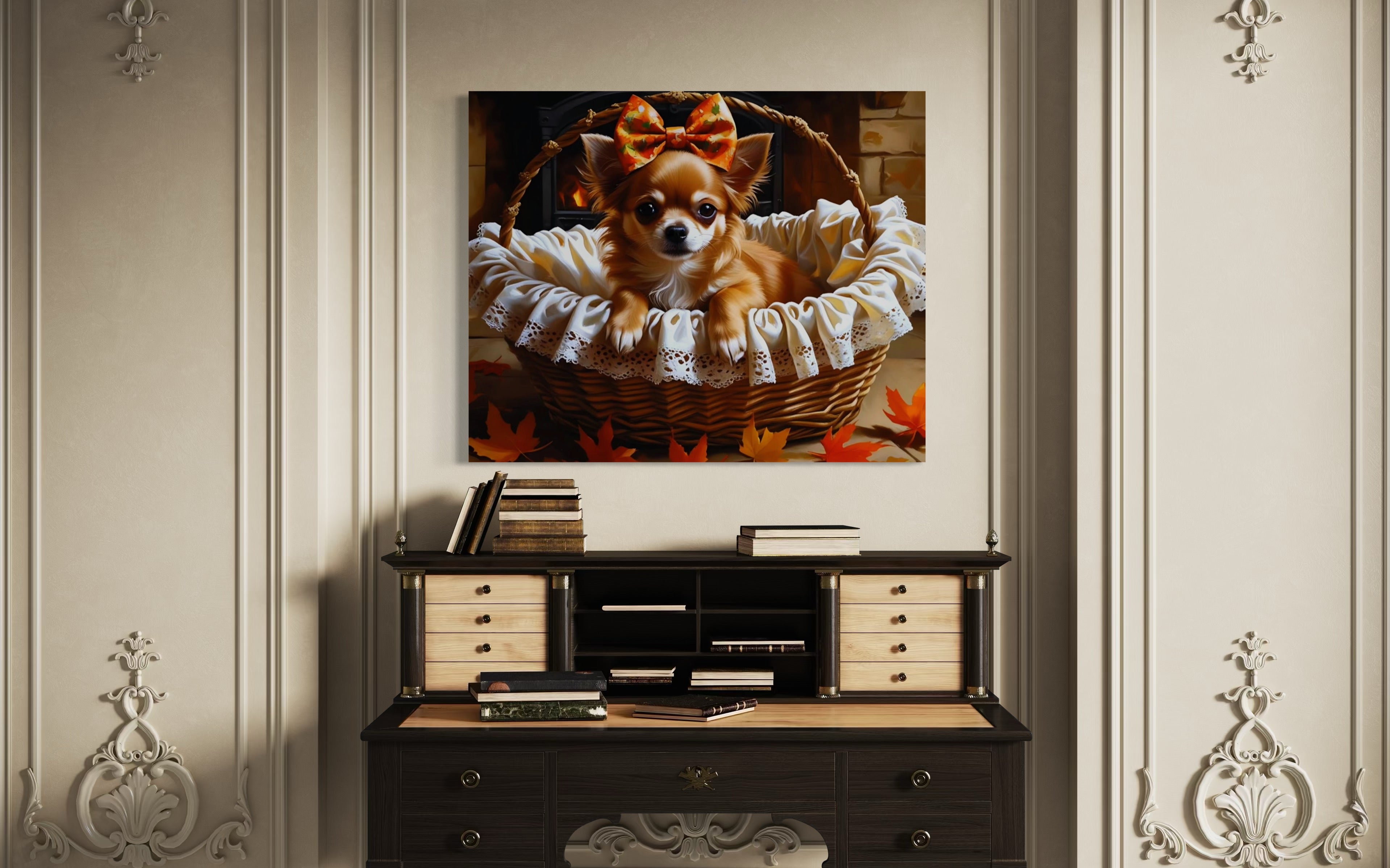 Autumn Chihuahua with Bow in Basket
