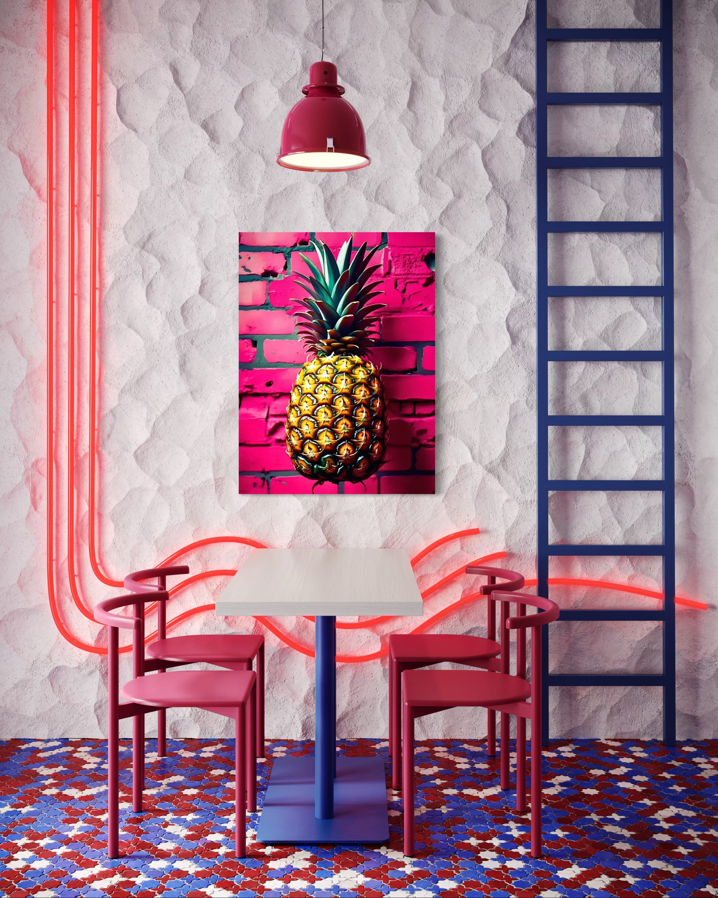 Vibrant Pineapple with Hot Pink Brick Background