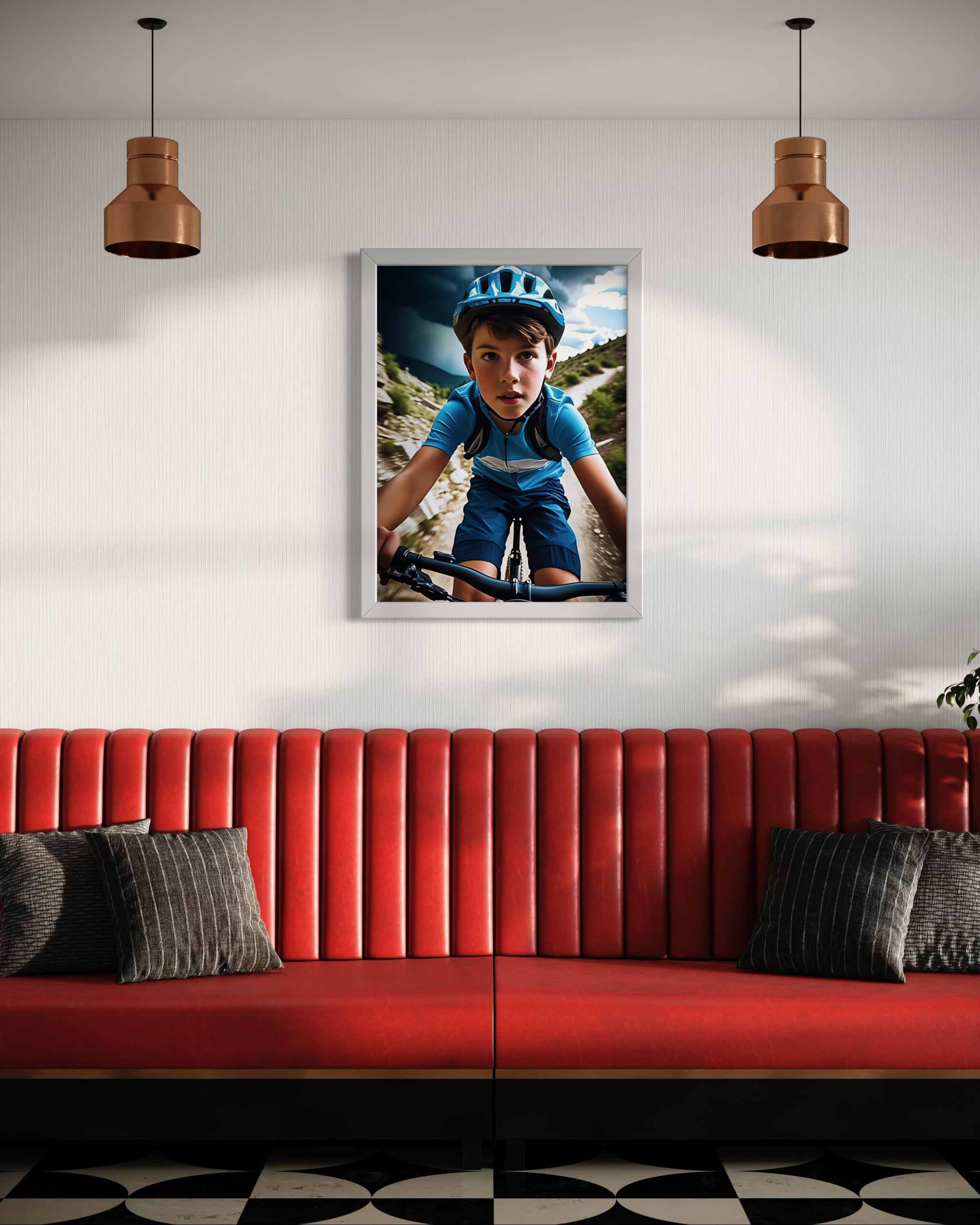 Boy Mountain Biking Blue Museum Print