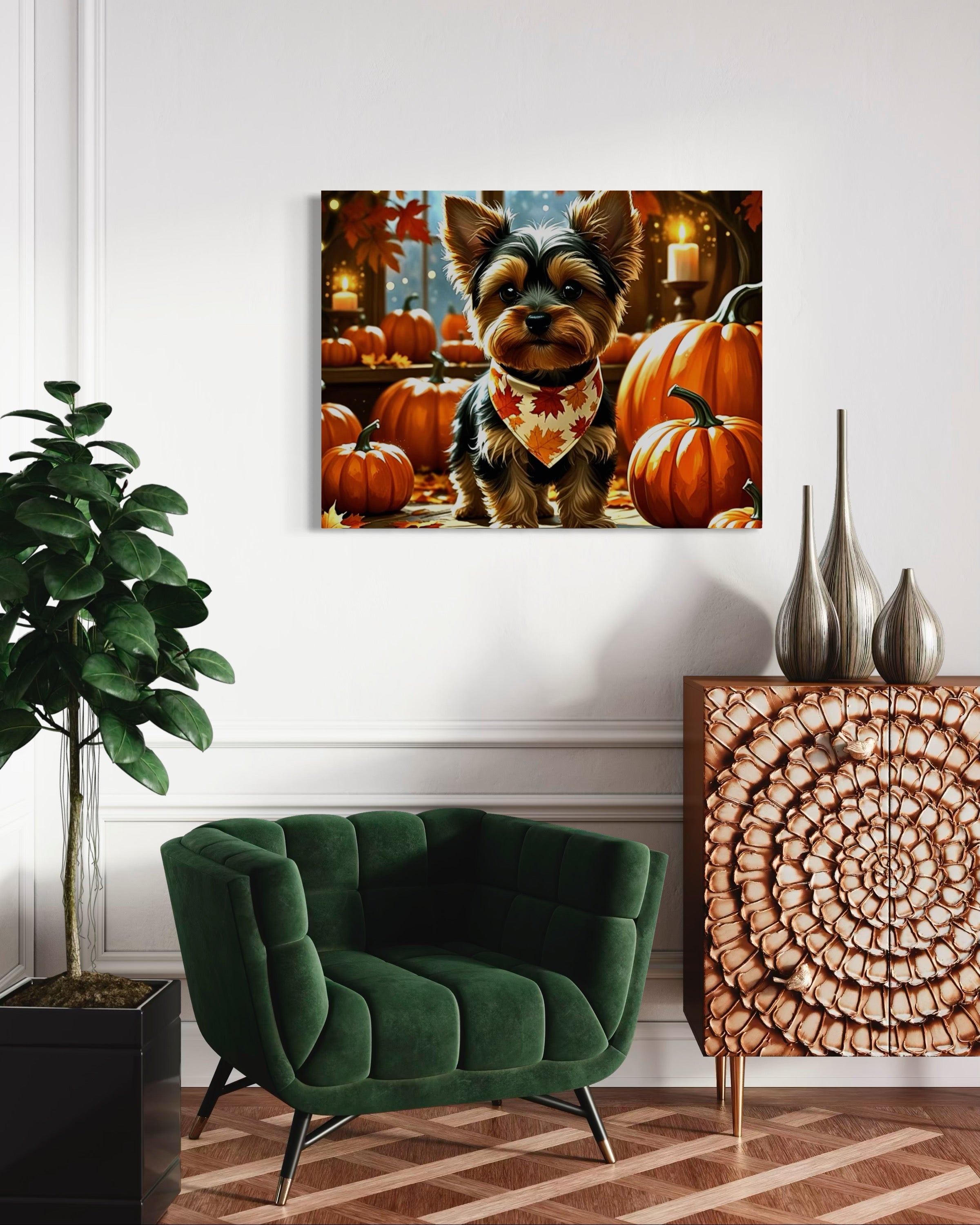 Yorkie cozy in the Fall