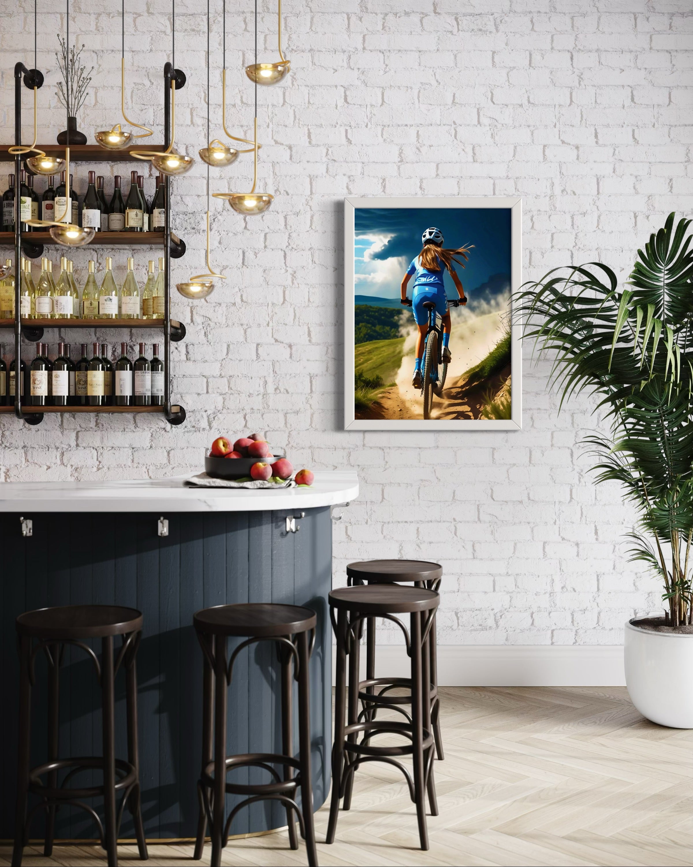 Girl Mountain Biking Blue Museum Print
