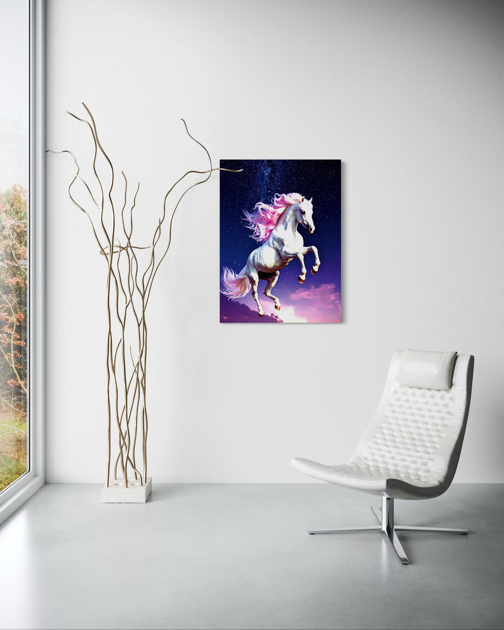 Jumping White Horse with Pink Hair