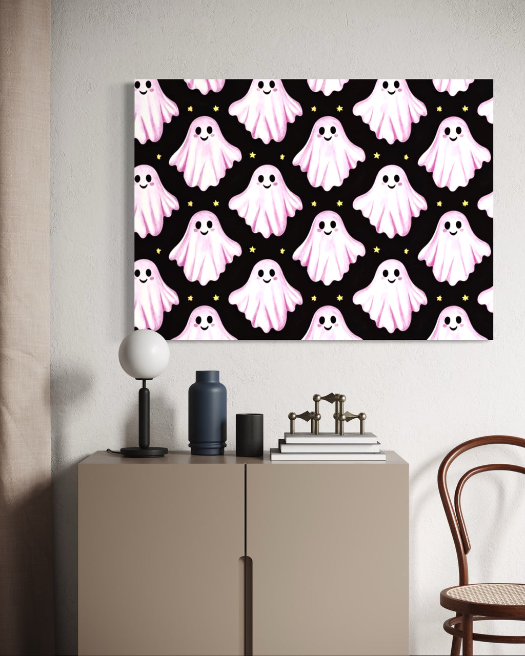 Pink Ghost Pattern on Black