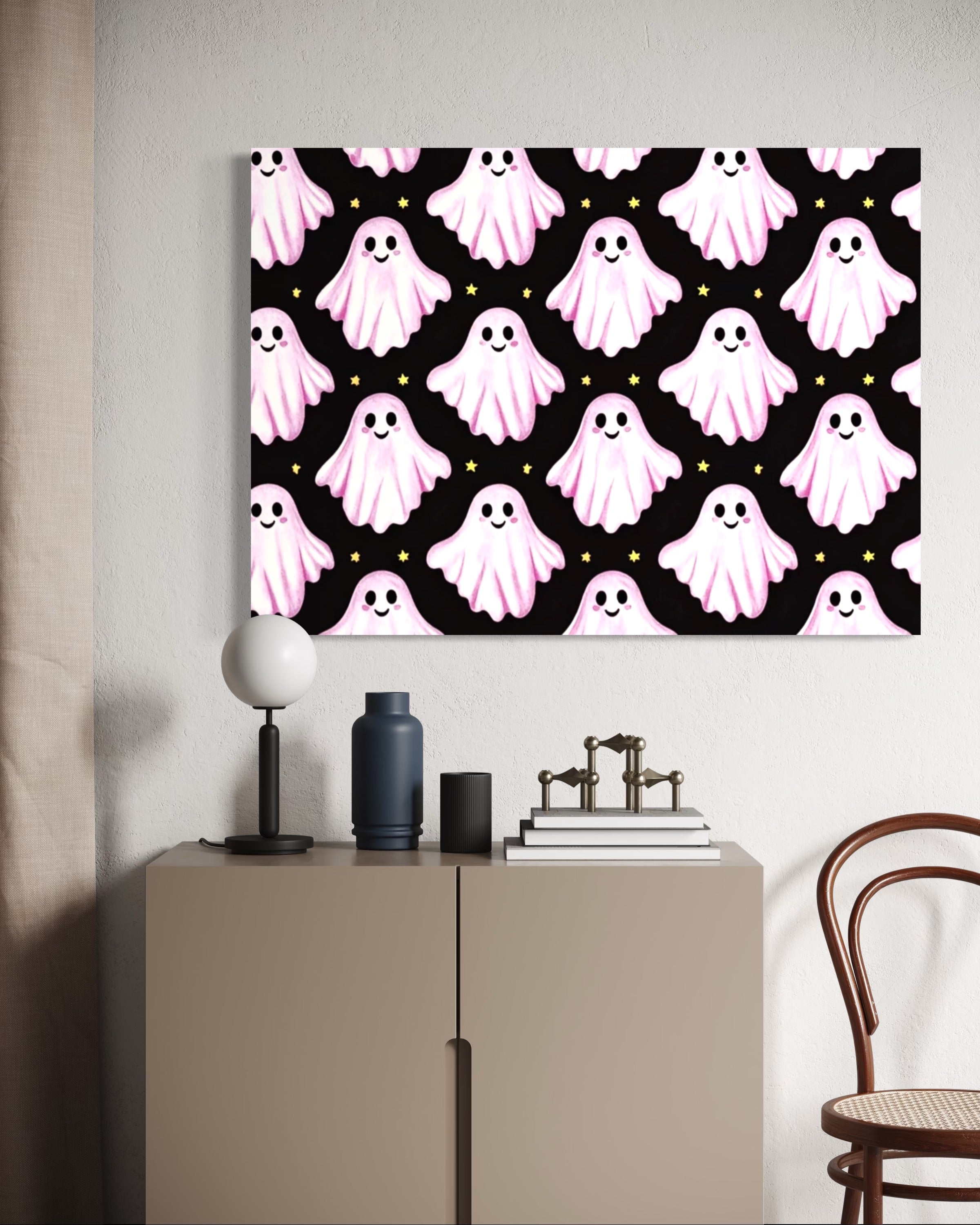 Pink Ghost Pattern on Black