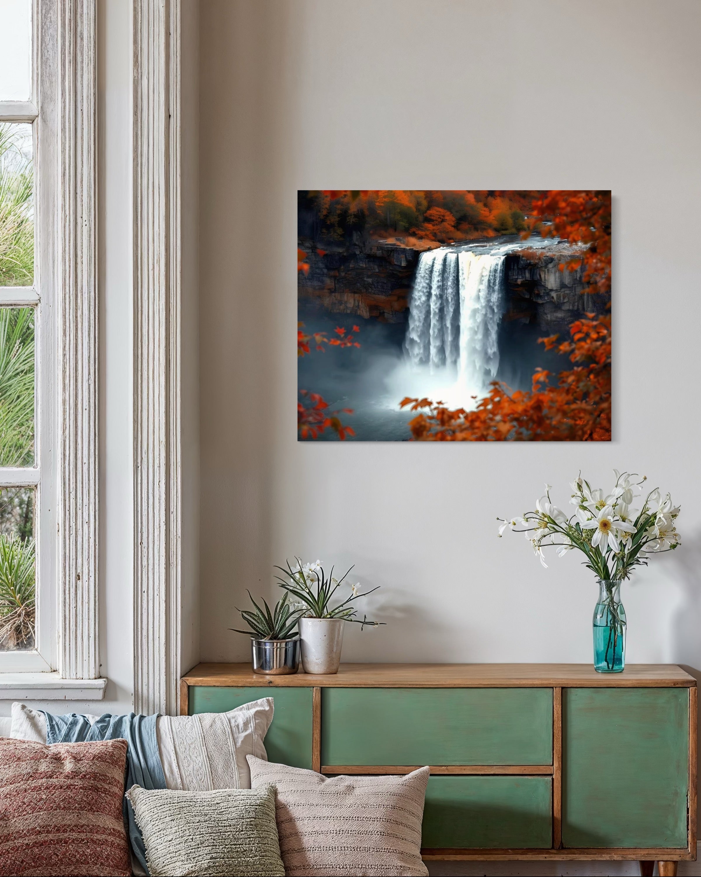 Autumn Waterfall Landscape Museum Print