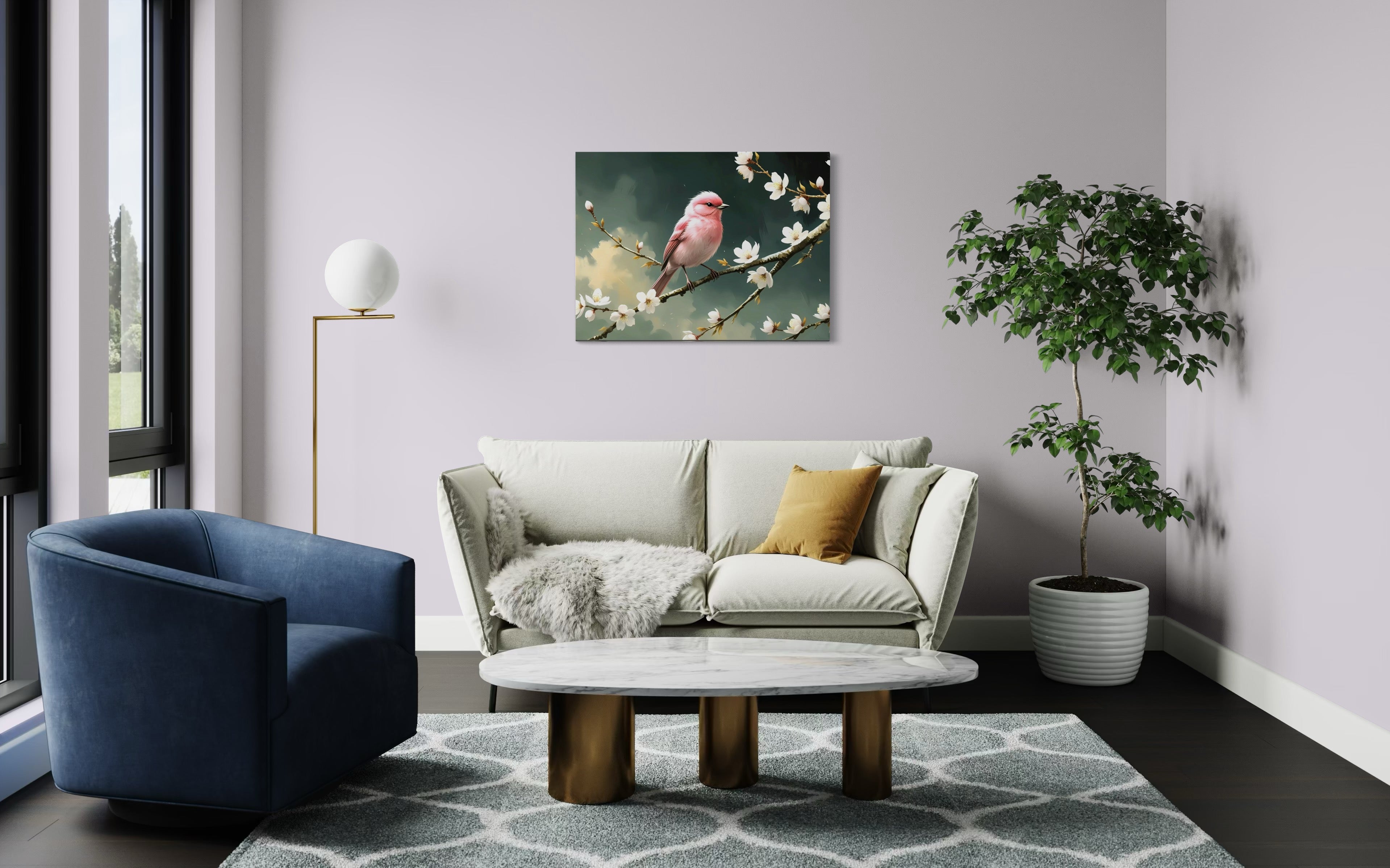Bubblegum Bird with Blossoms Museum Print