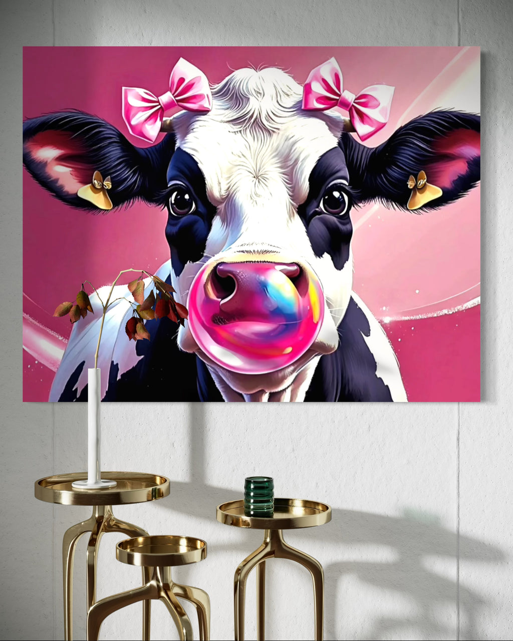 Bubblegum Cow with Bows Museum Print