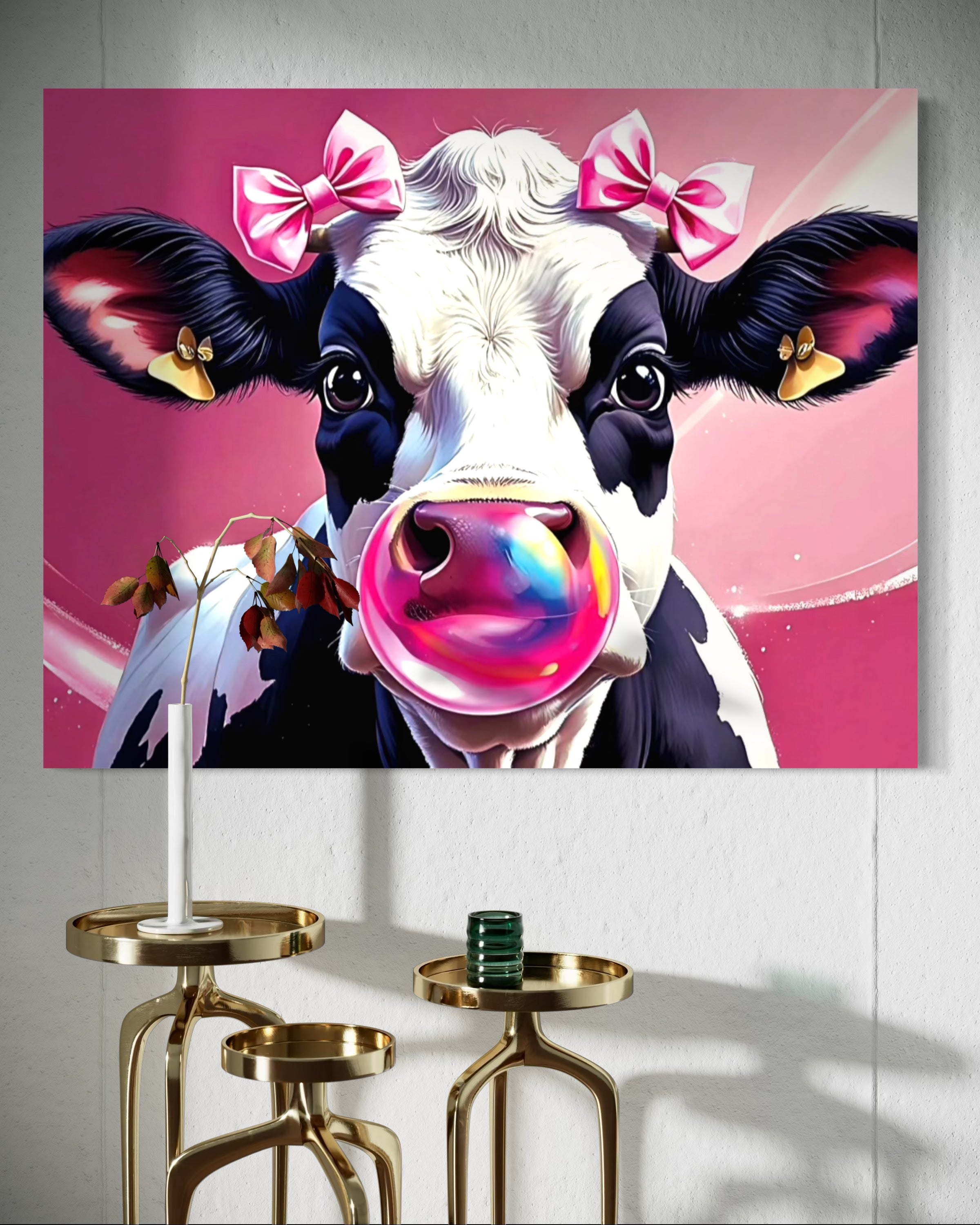 Bubblegum Cow with Bows Museum Print