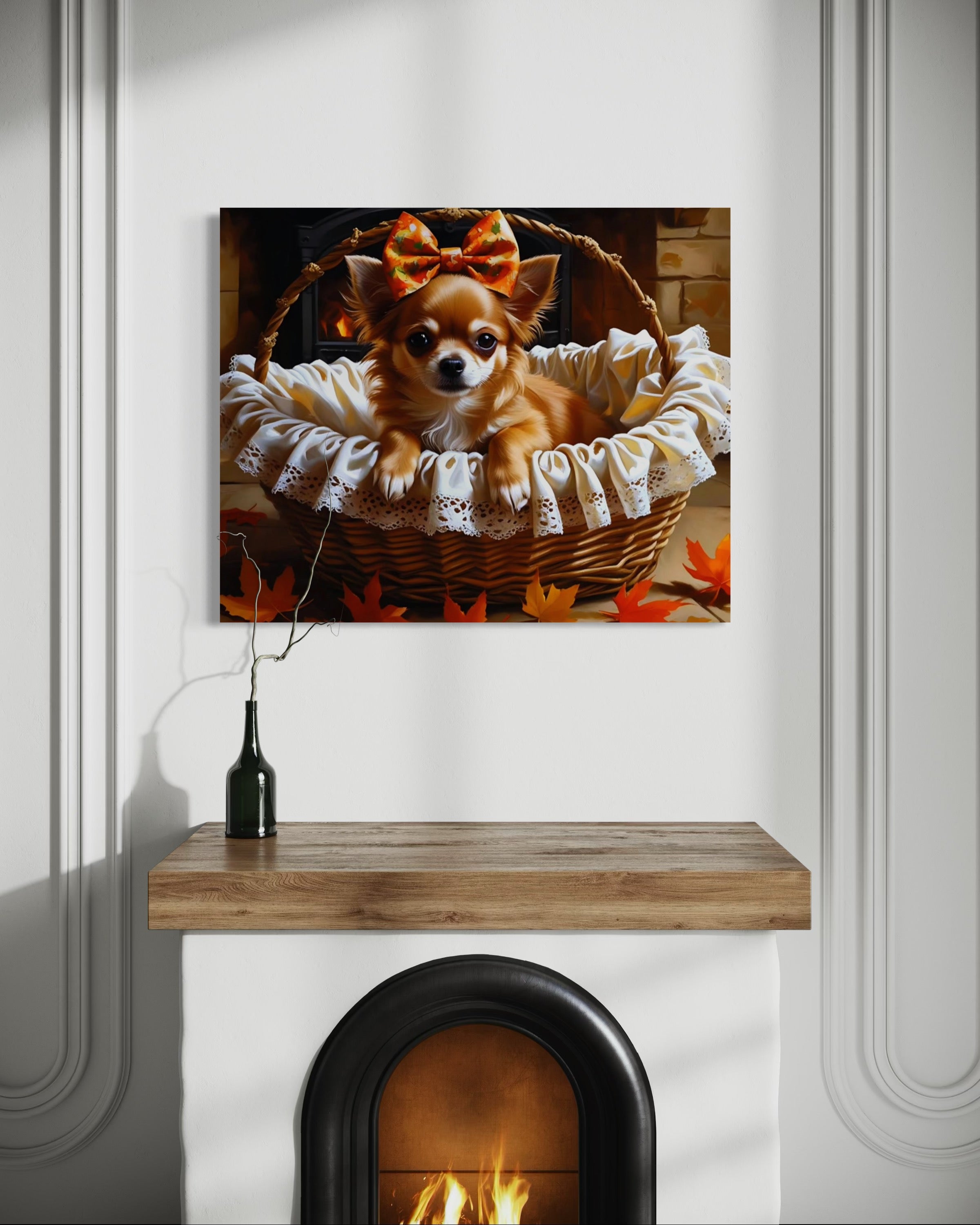 Autumn Chihuahua with Bow in Basket