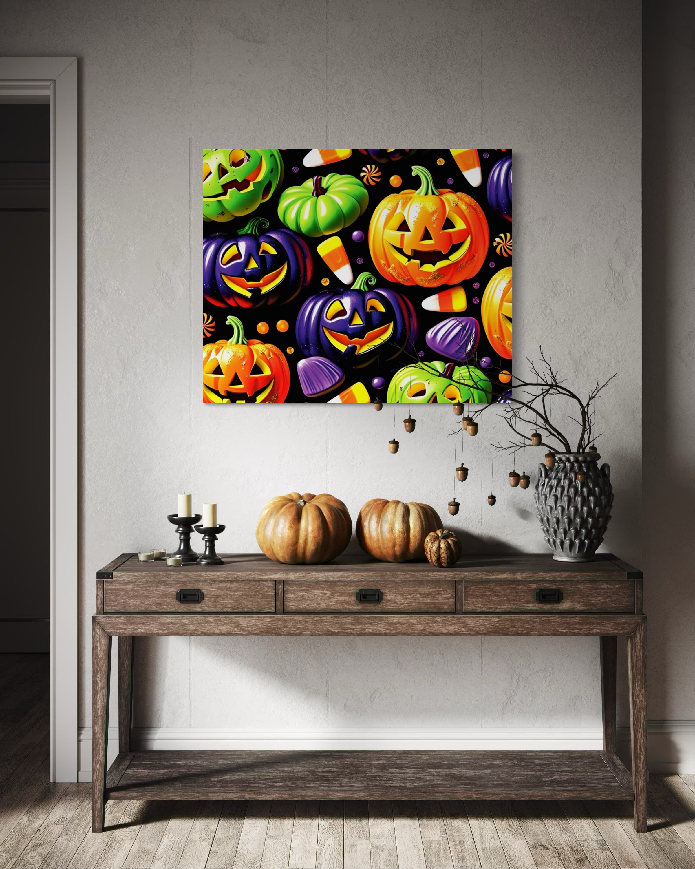 Candy and Pumpkins Pattern on Black
