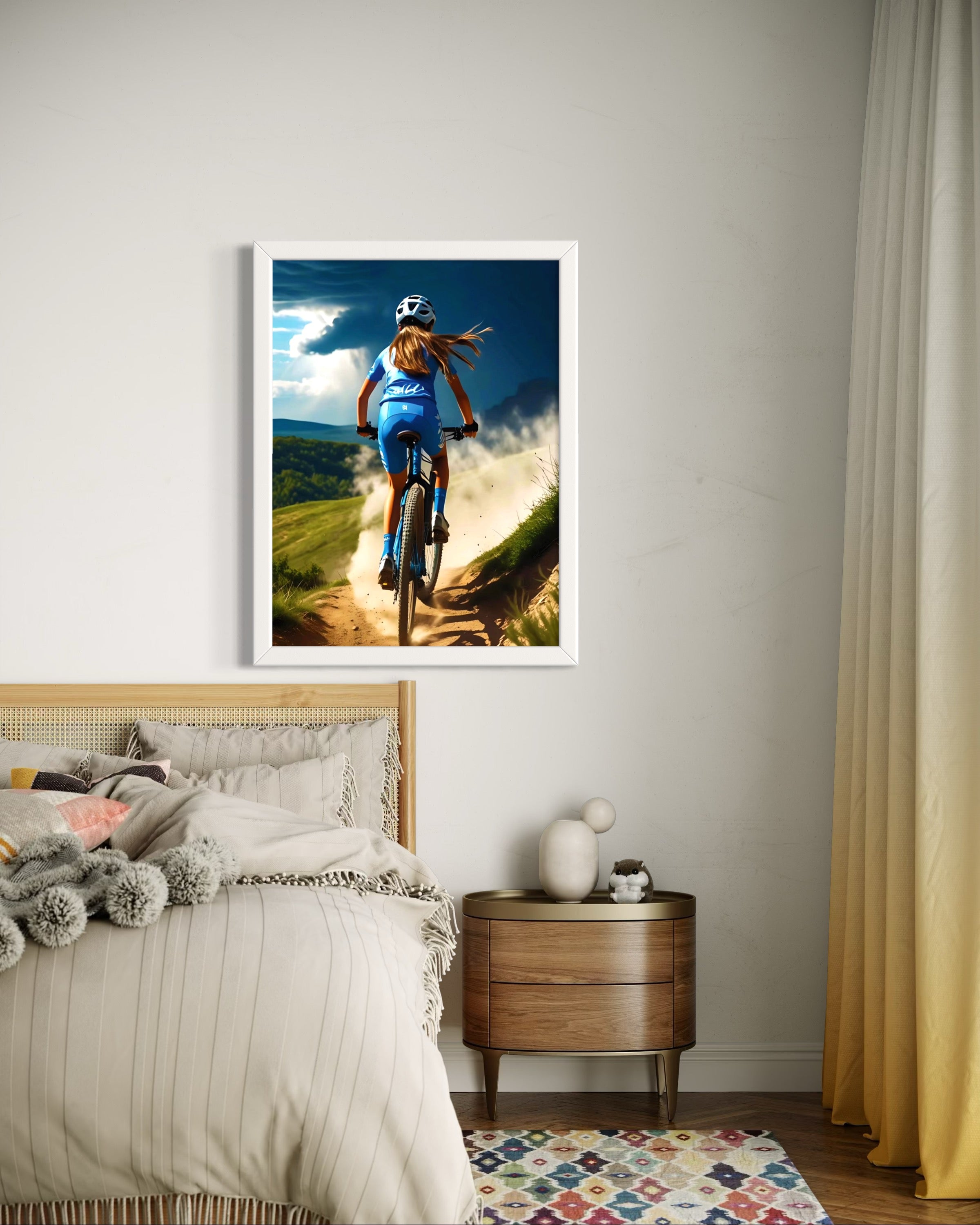 Girl Mountain Biking Blue Museum Print