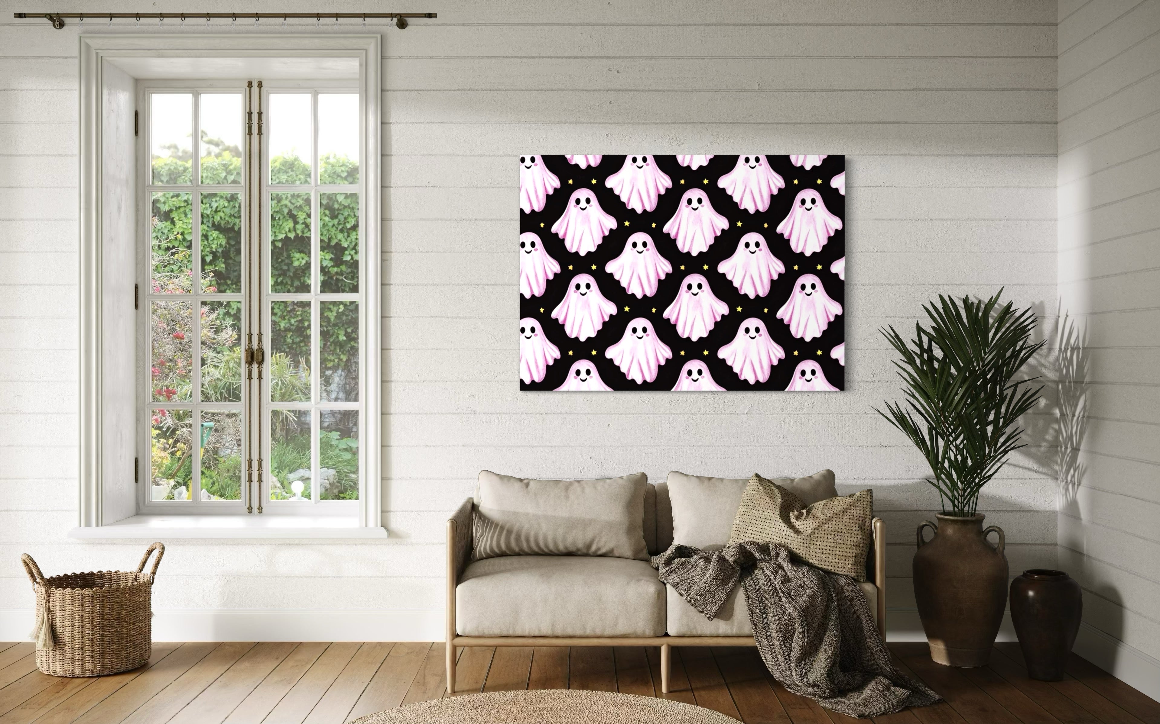 Pink Ghost Pattern on Black