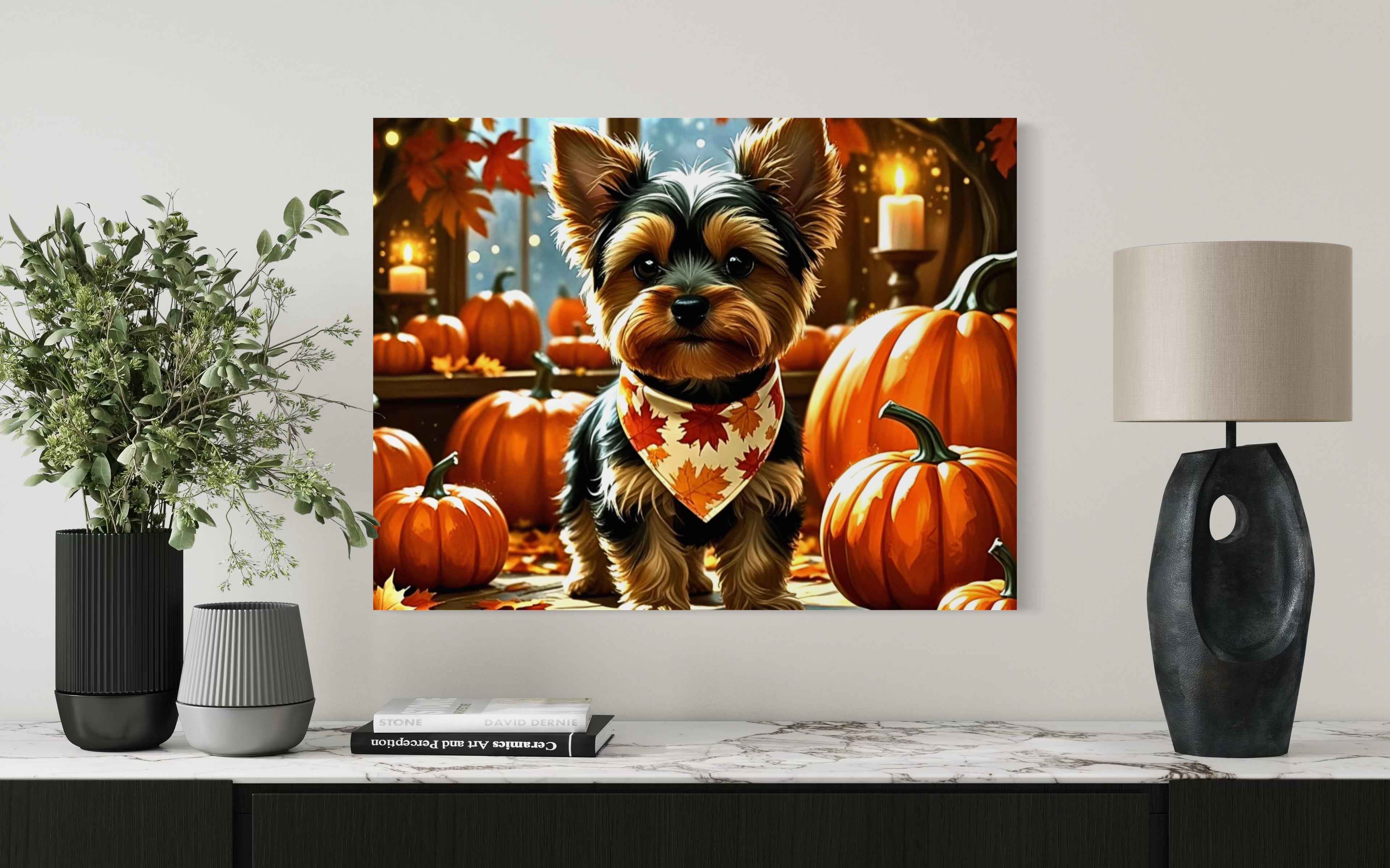 Yorkie cozy in the Fall