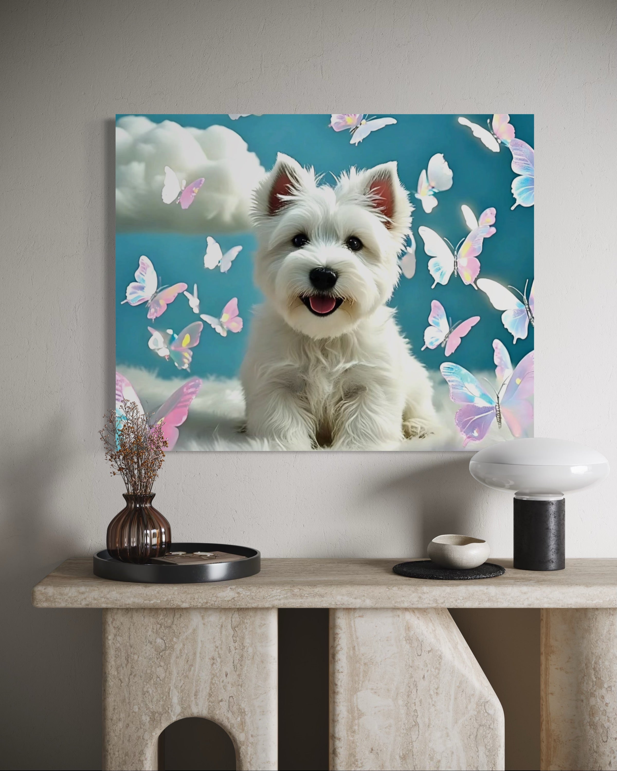 Westie Puppy with Holographic Butterflies
