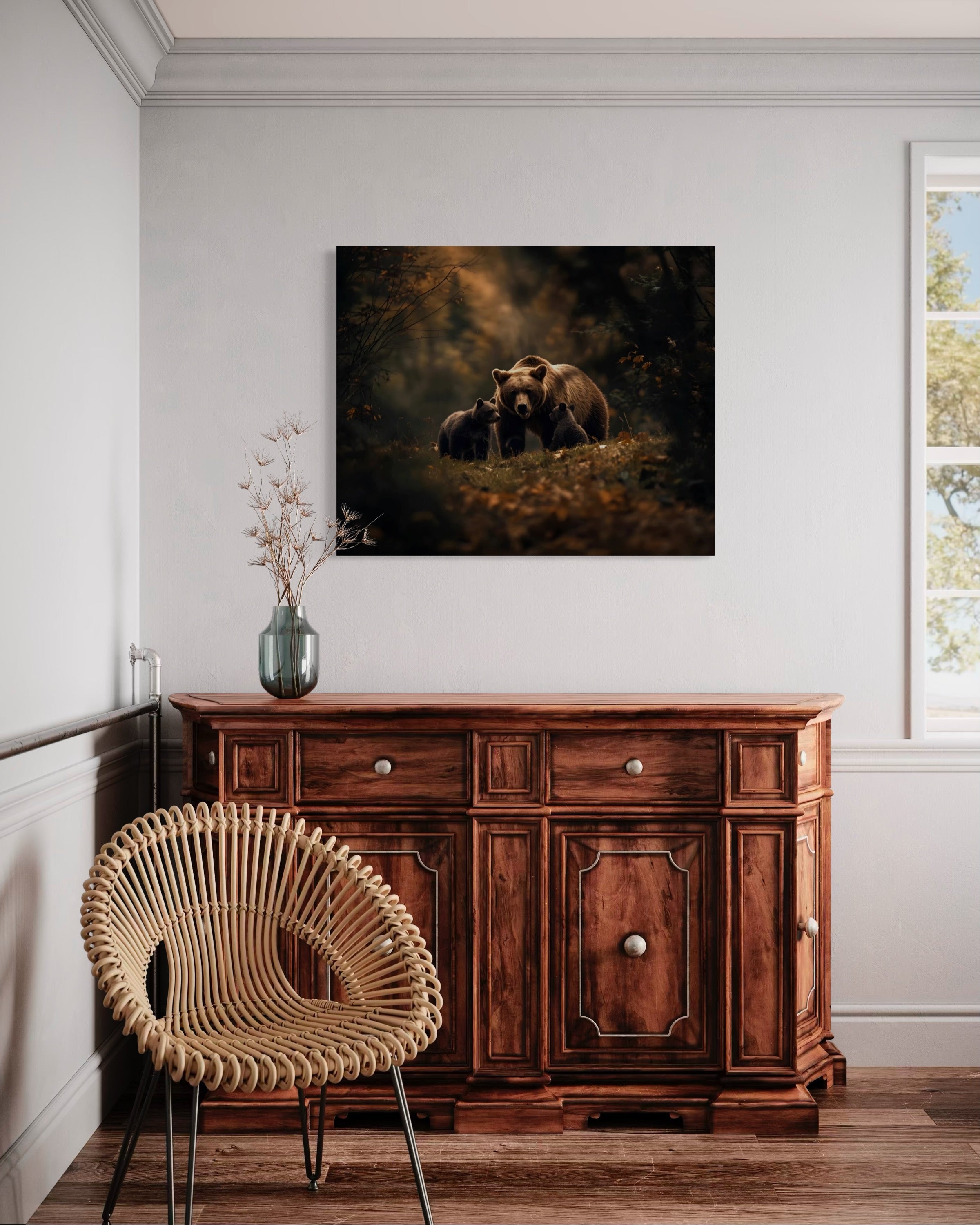 Brown Bear and Cubs Autumn in Alaska Museum Print