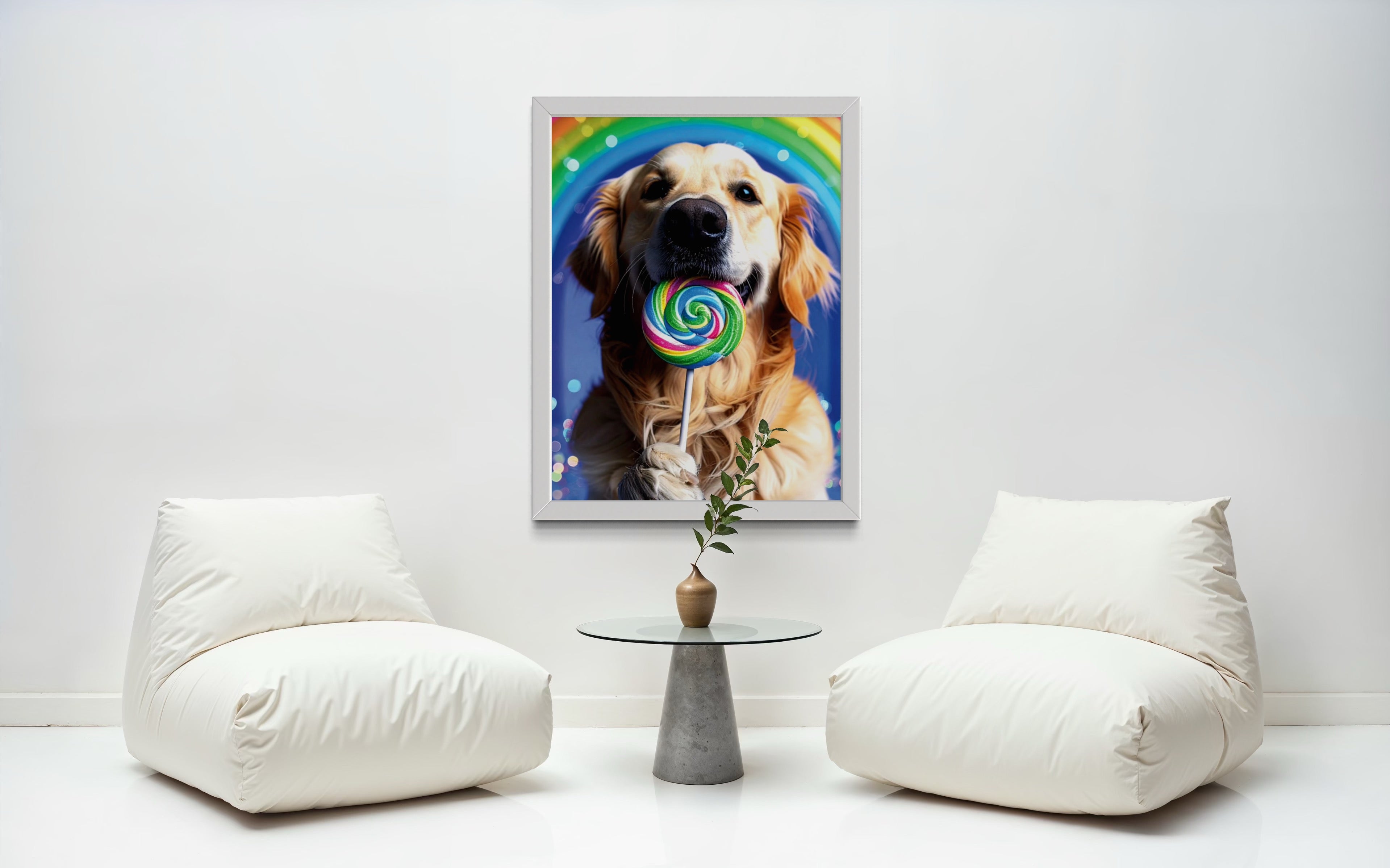 Golden Retriever with Rainbow Lollipop Museum Print