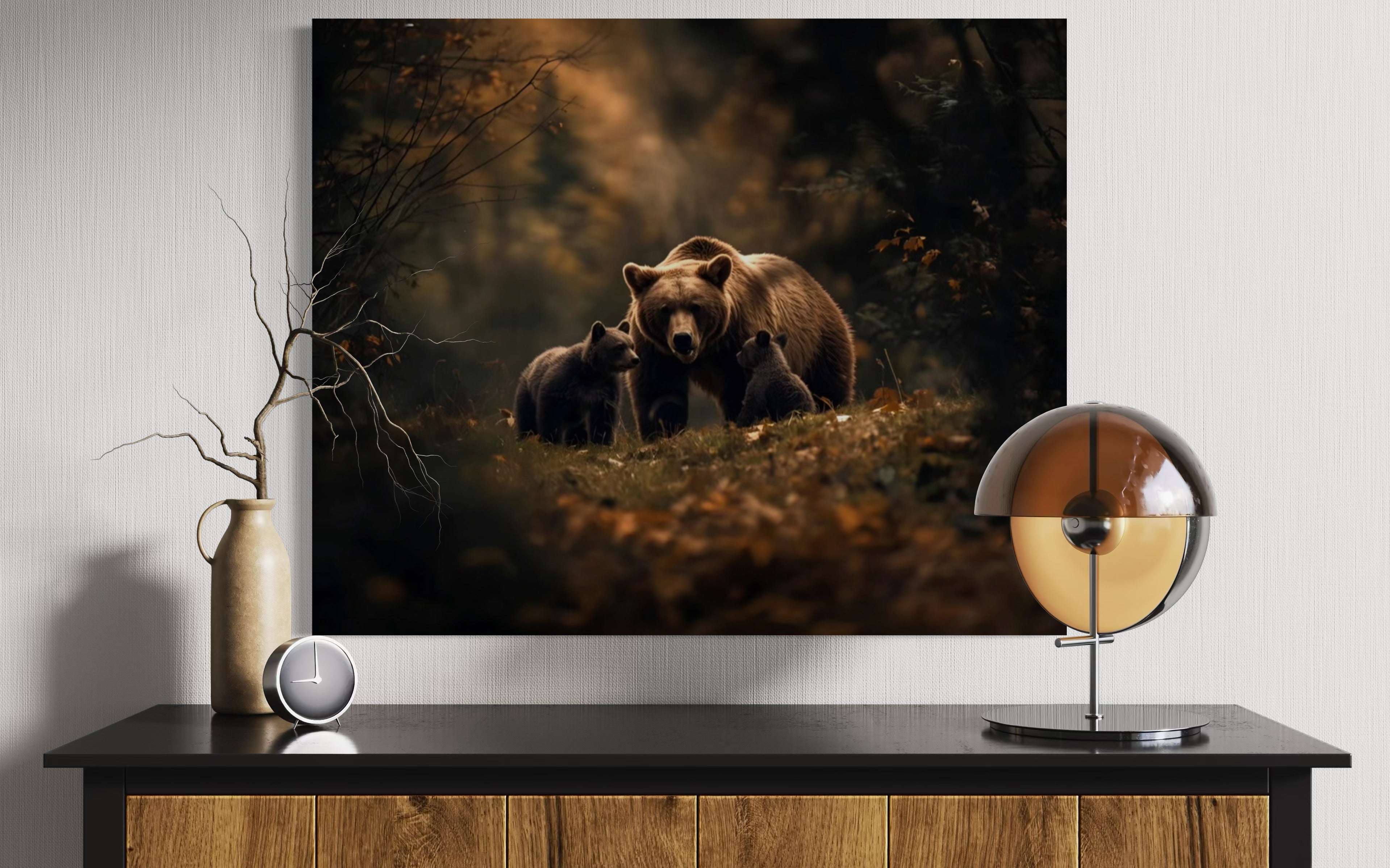 Brown Bear and Cubs Autumn in Alaska Museum Print