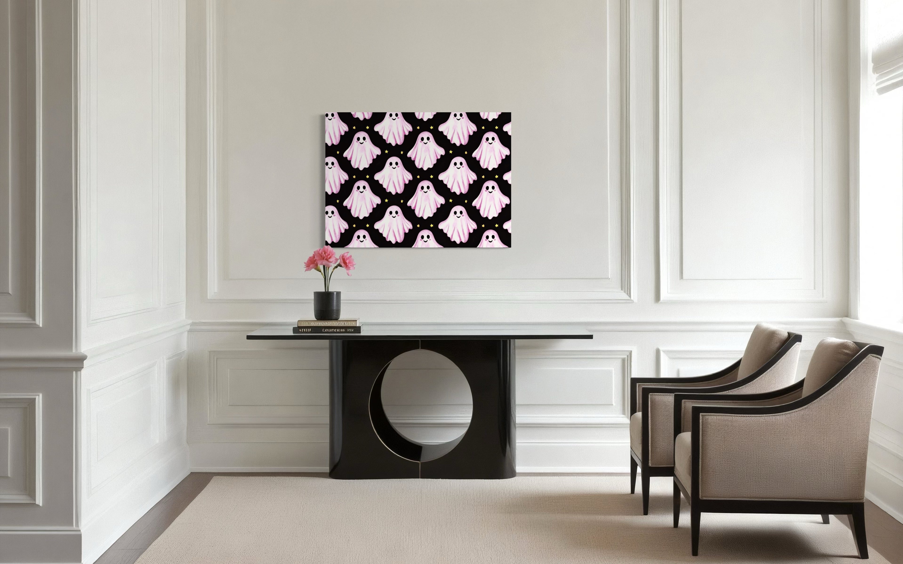 Pink Ghost Pattern on Black