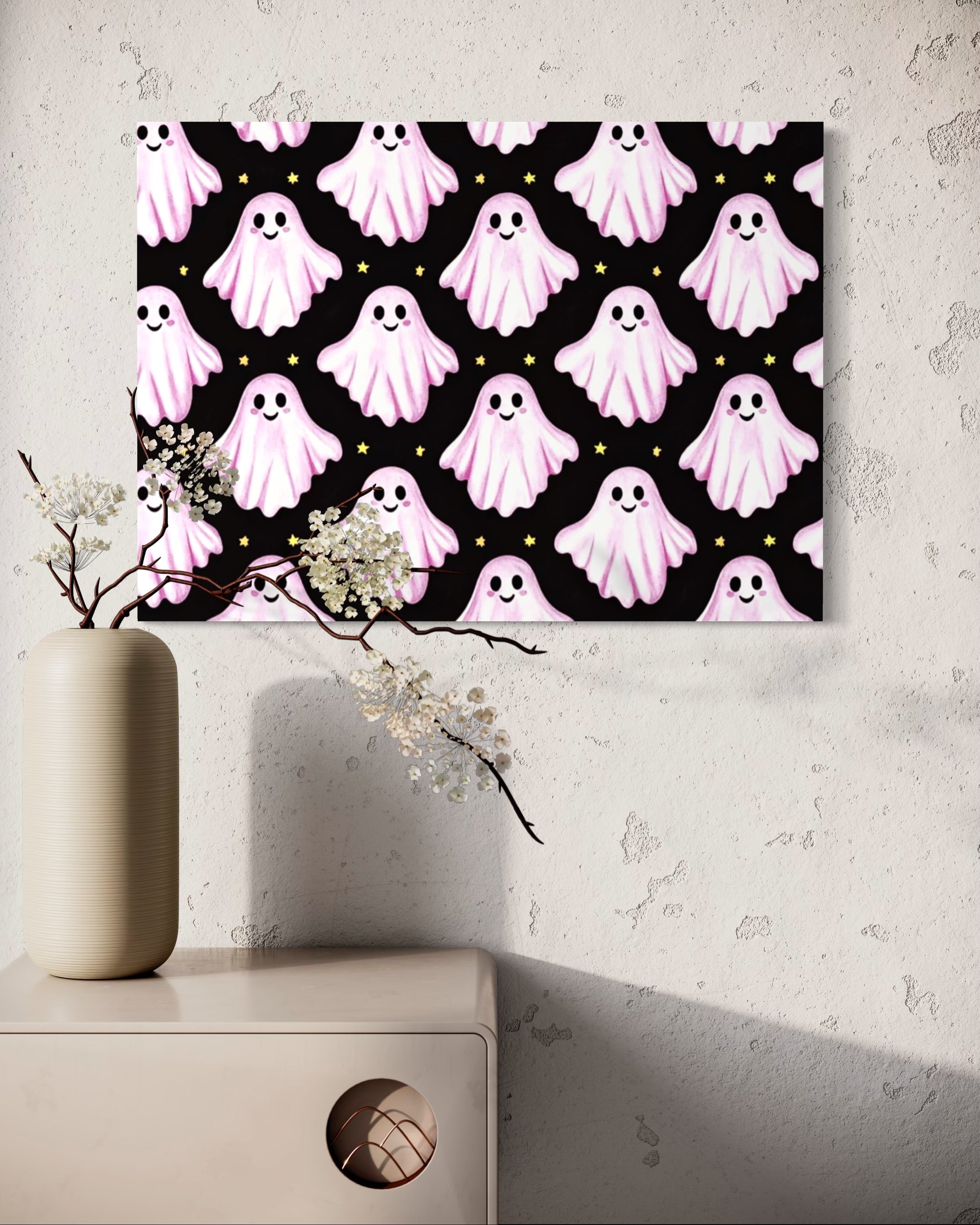 Pink Ghost Pattern on Black
