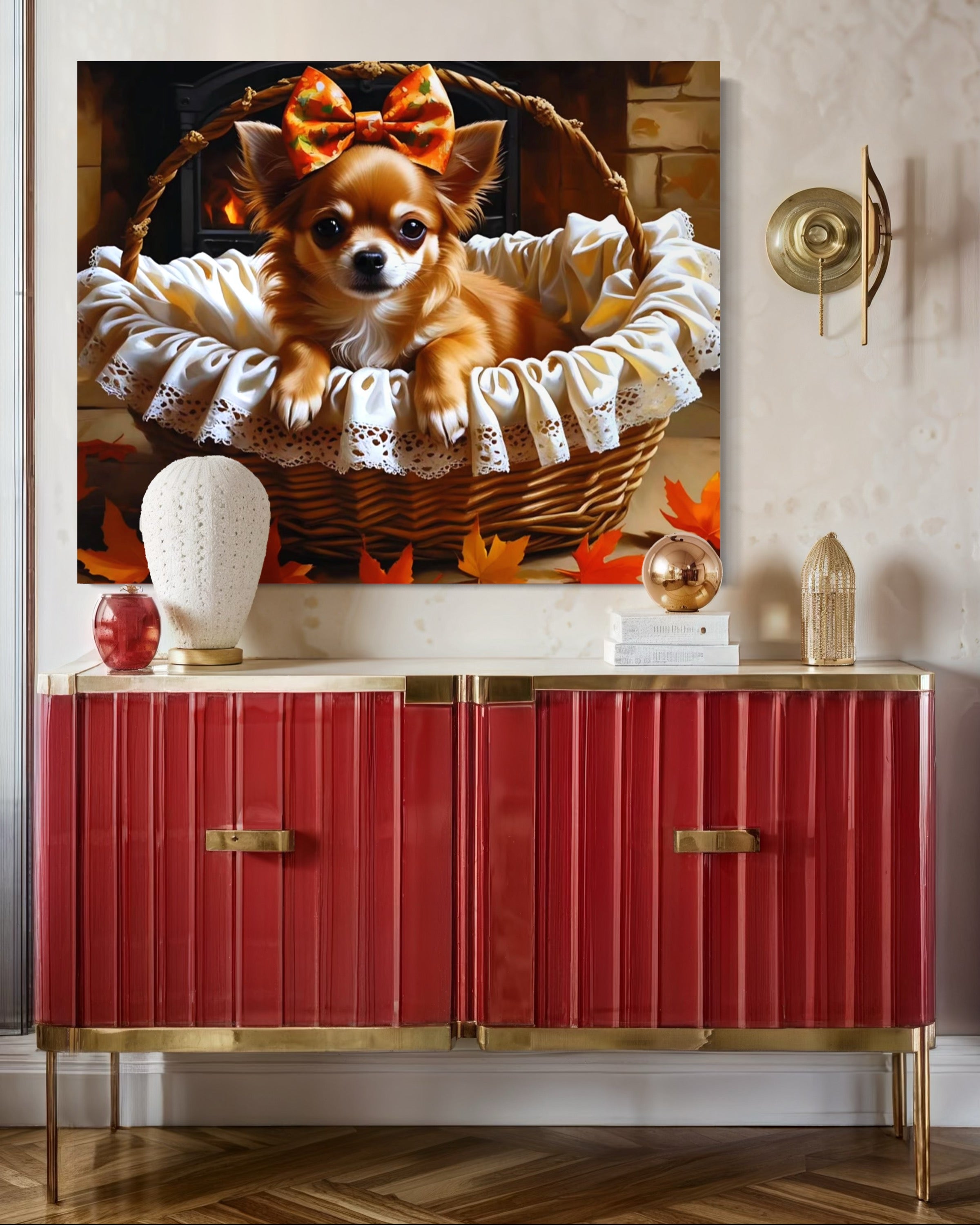 Autumn Chihuahua with Bow in Basket
