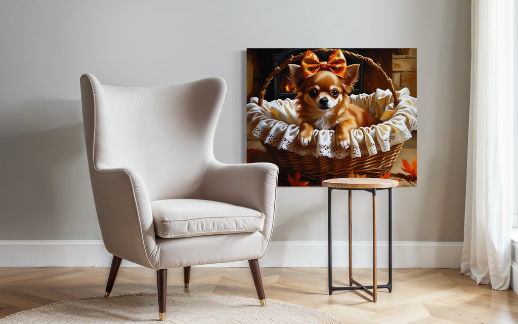 Autumn Chihuahua with Bow in Basket
