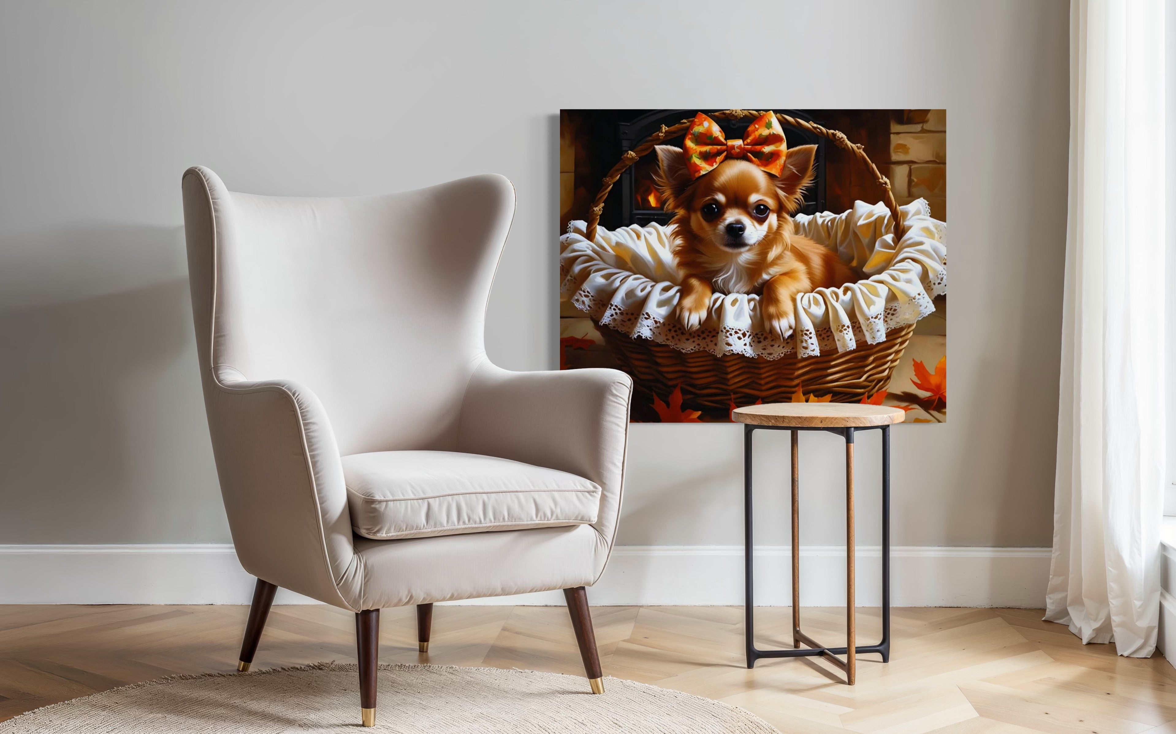 Autumn Chihuahua with Bow in Basket