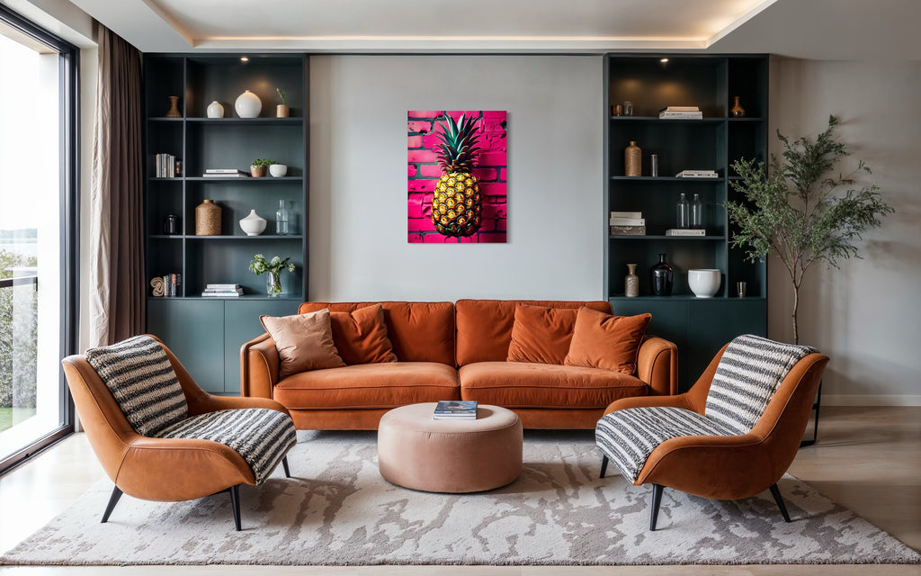 Vibrant Pineapple with Hot Pink Brick Background