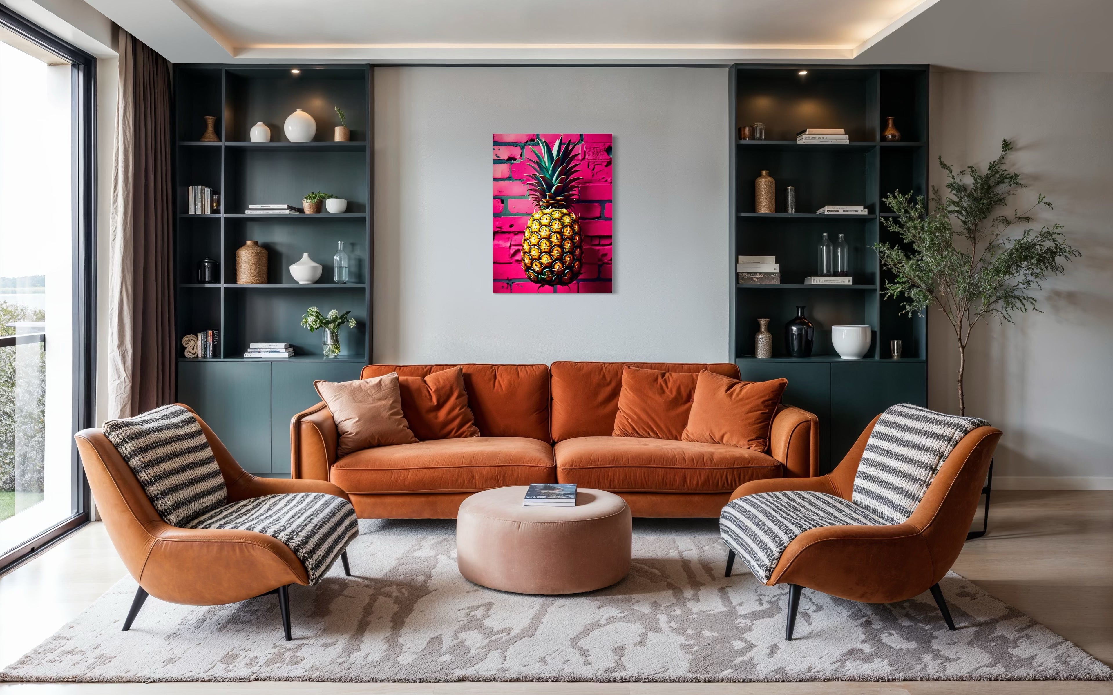 Vibrant Pineapple with Hot Pink Brick Background