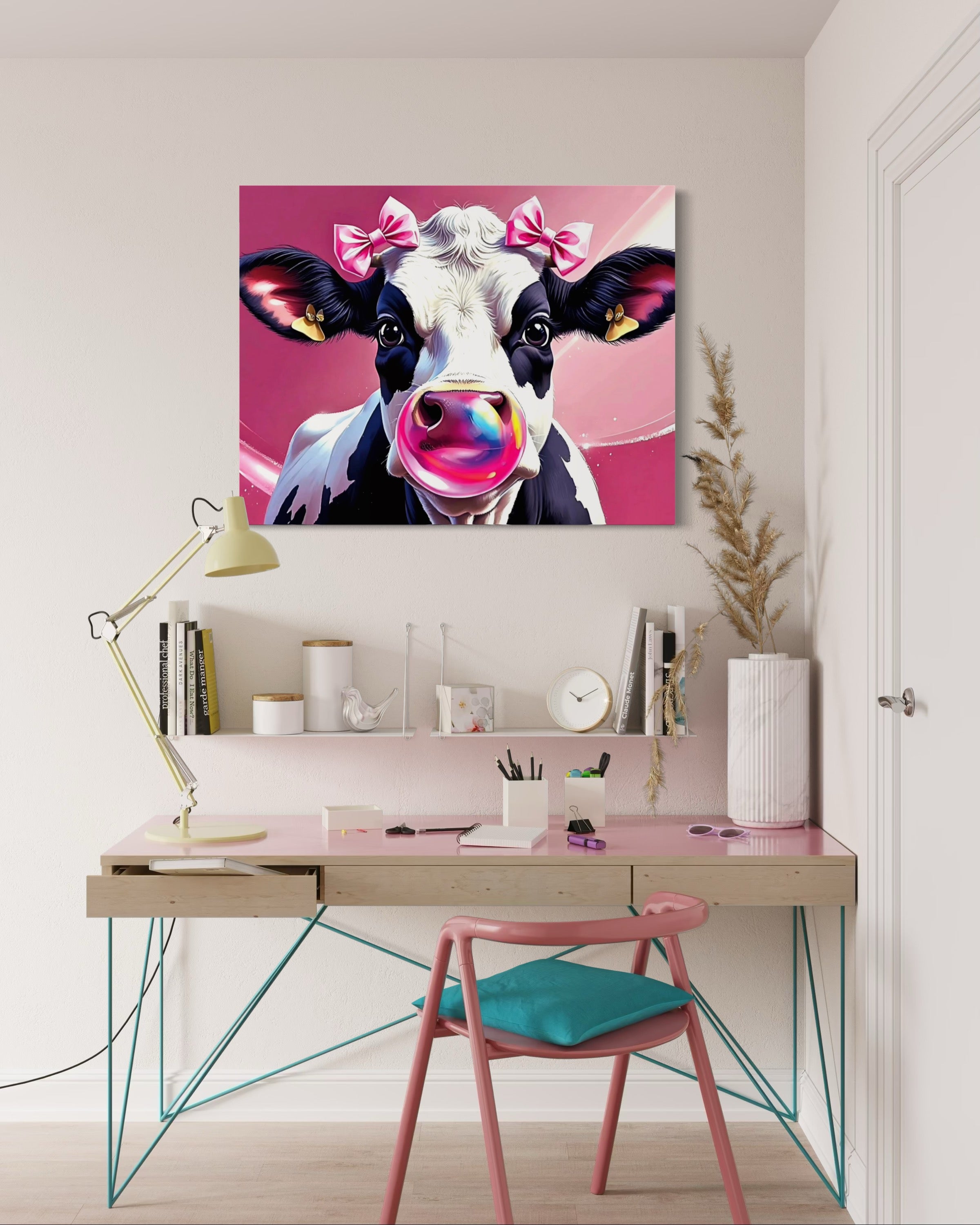 Bubblegum Cow with Bows Museum Print