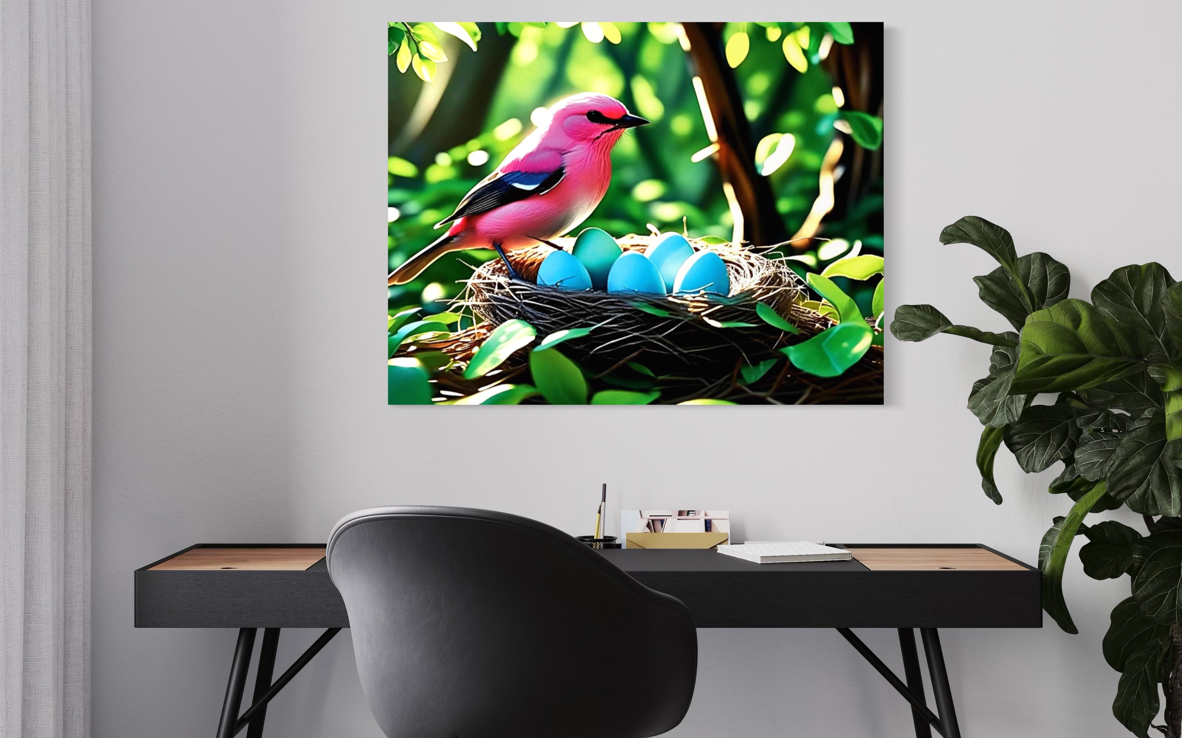 Bubblegum Bird with Blue Egg Nest Museum Print