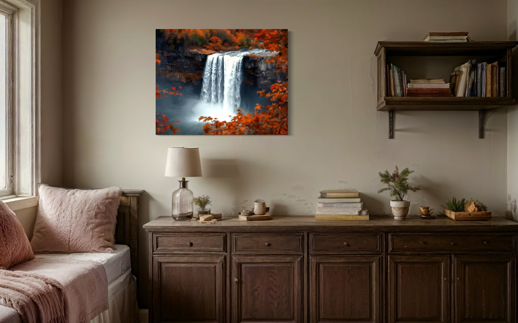Autumn Waterfall Landscape Museum Print