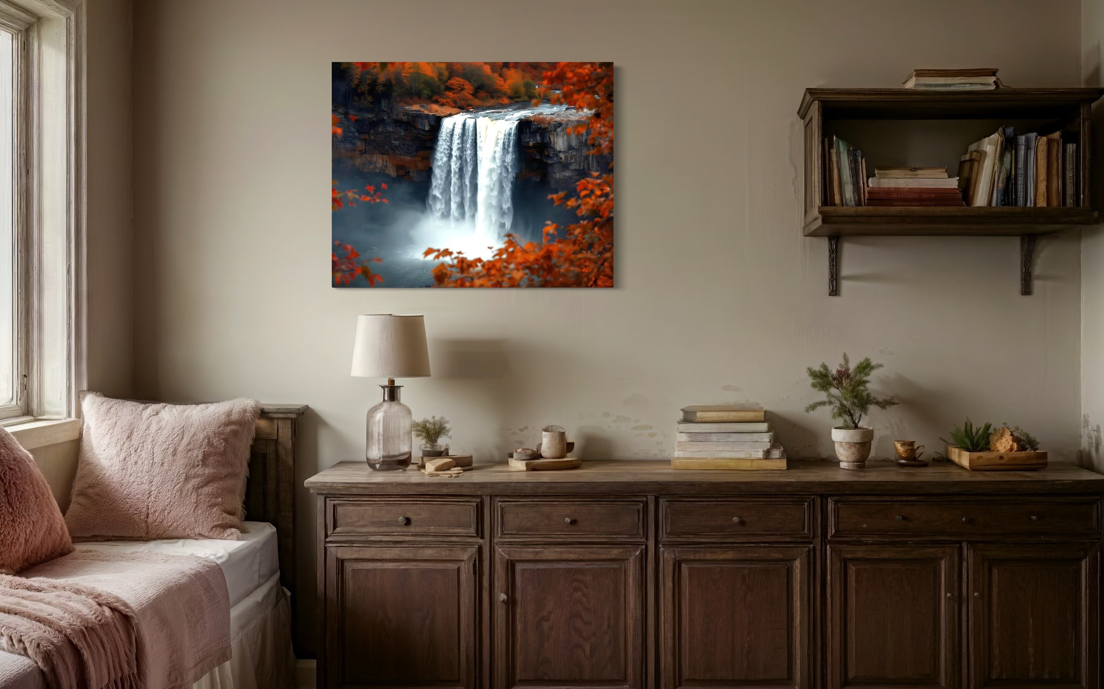 Autumn Waterfall Landscape Museum Print