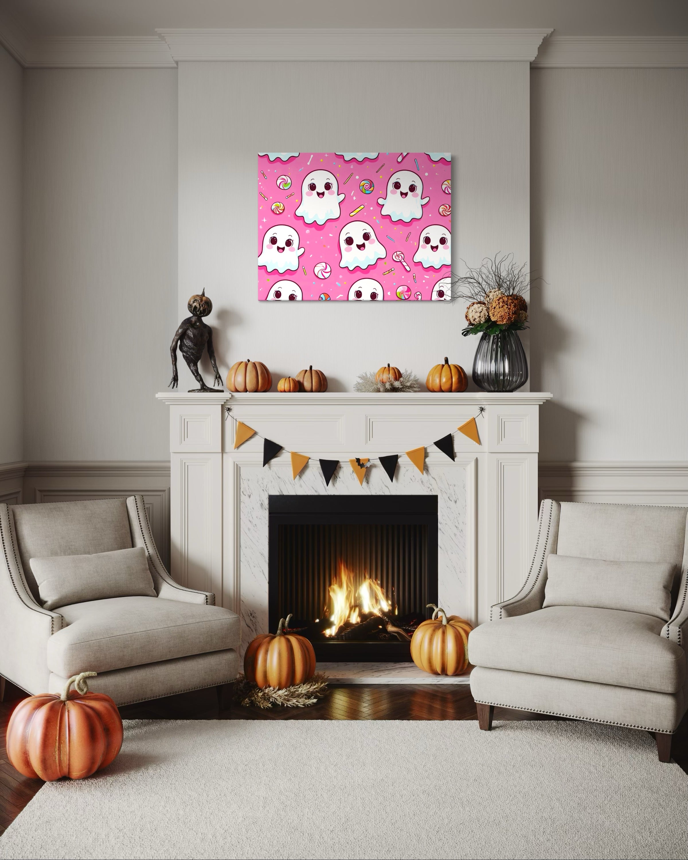 Ghost and Candy Pattern on Pink