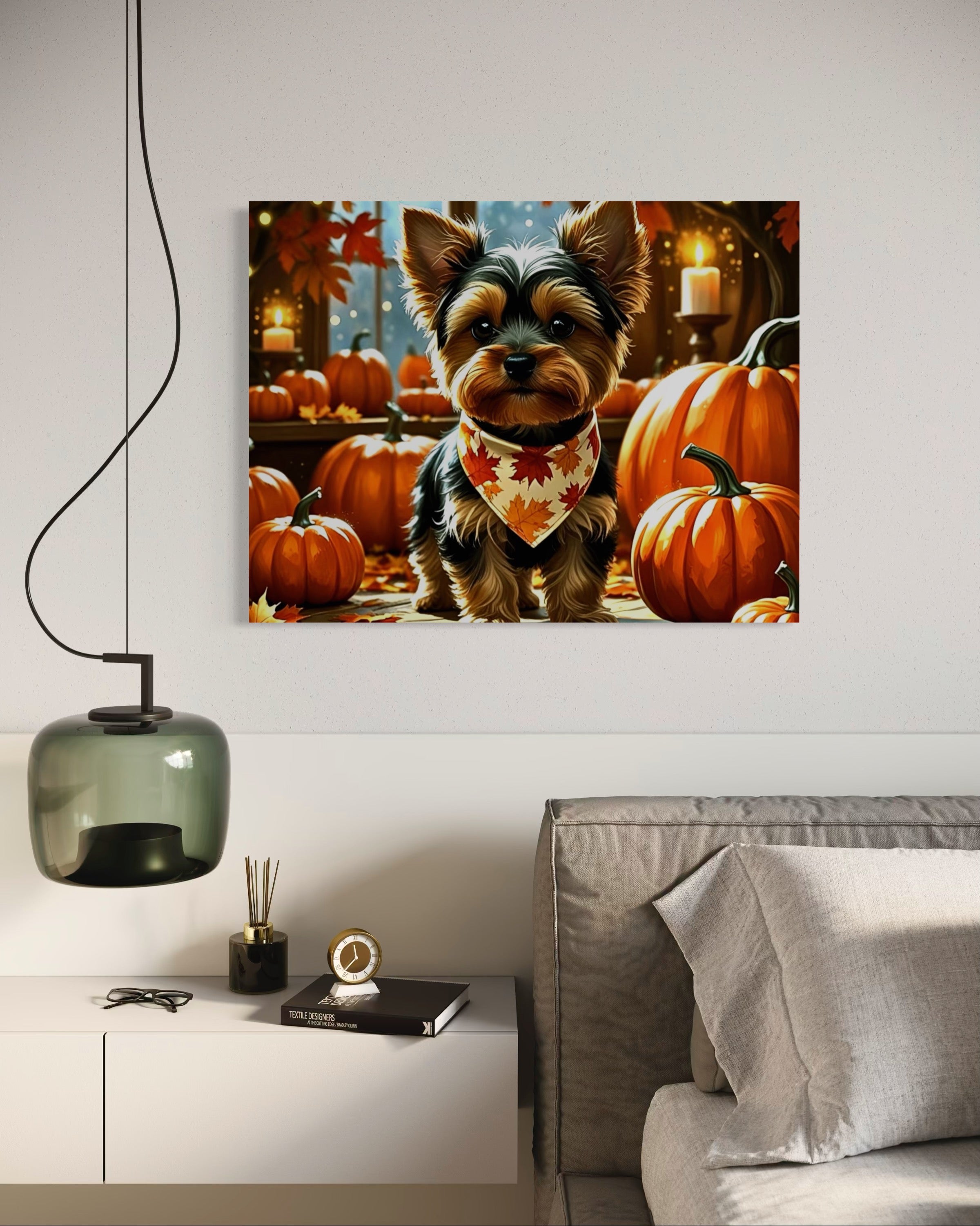 Yorkie cozy in the Fall