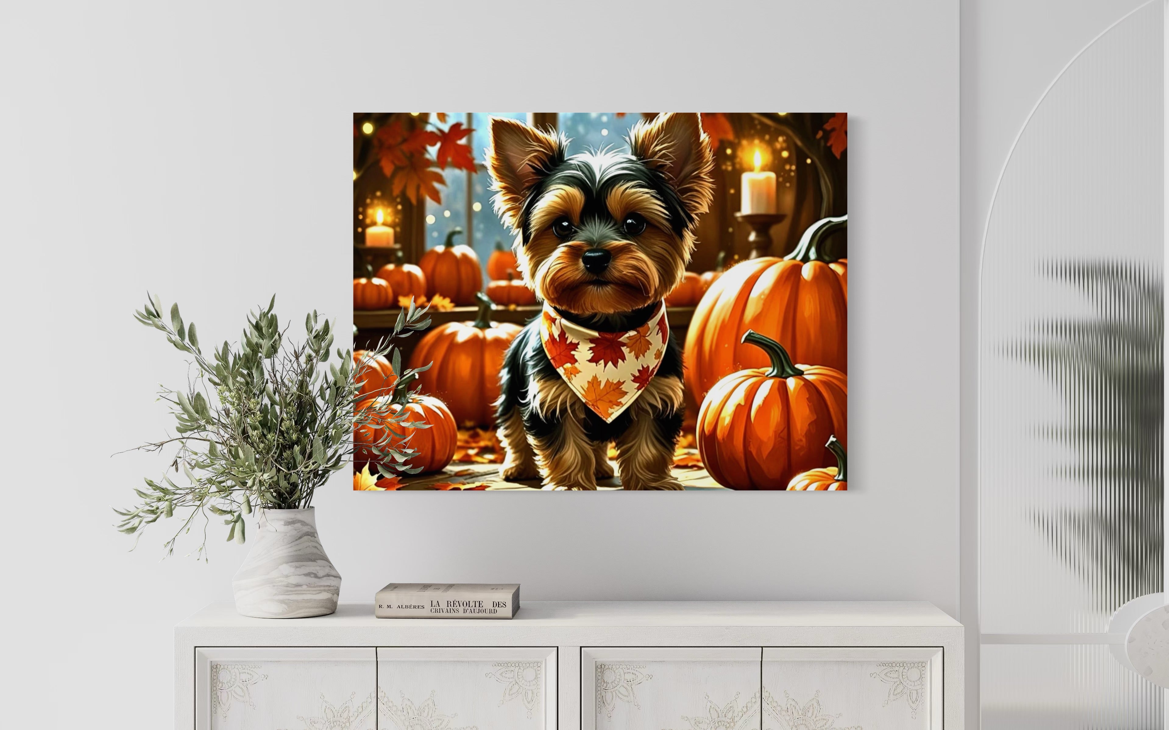 Yorkie cozy in the Fall
