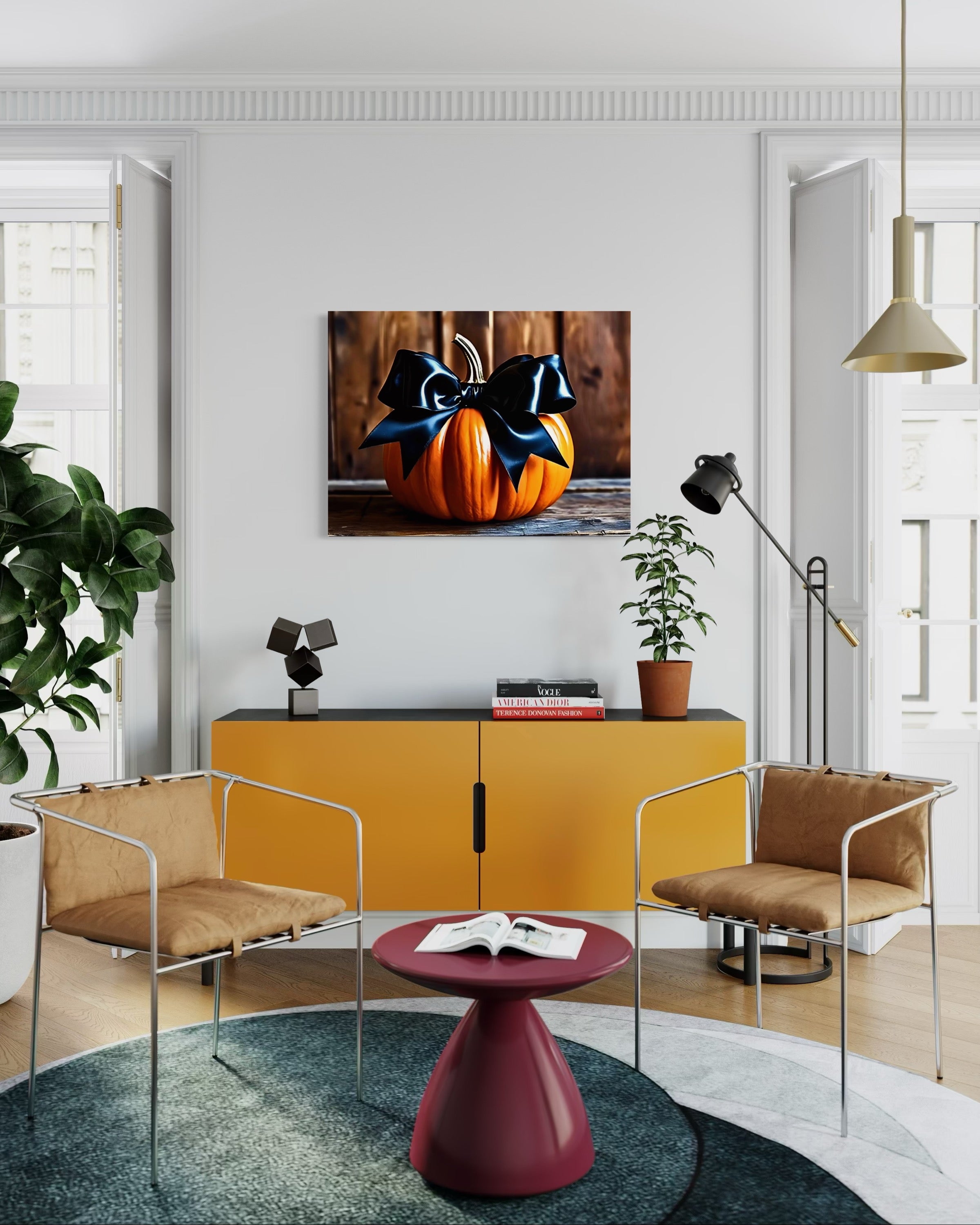 Pumpkin with Black Satin Bow