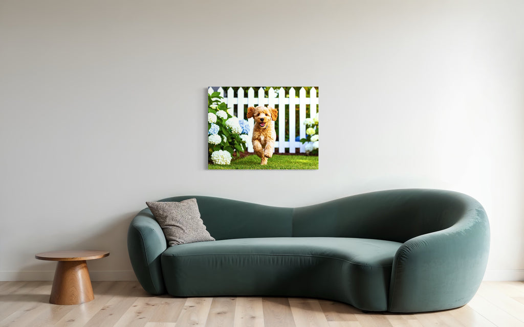 Goldendoodle Puppy Hydrangea Garden Museum Print