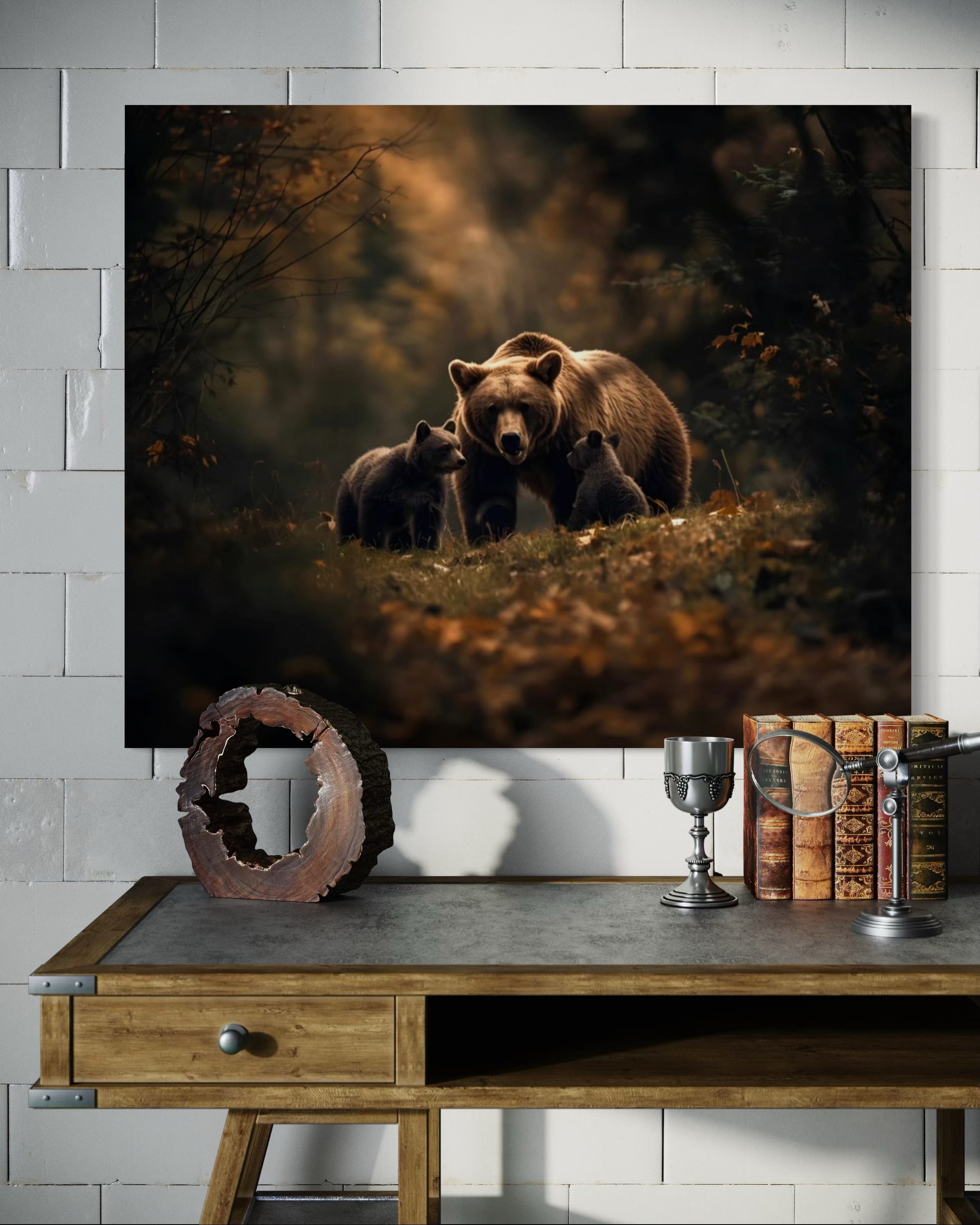 Brown Bear and Cubs Autumn in Alaska Museum Print