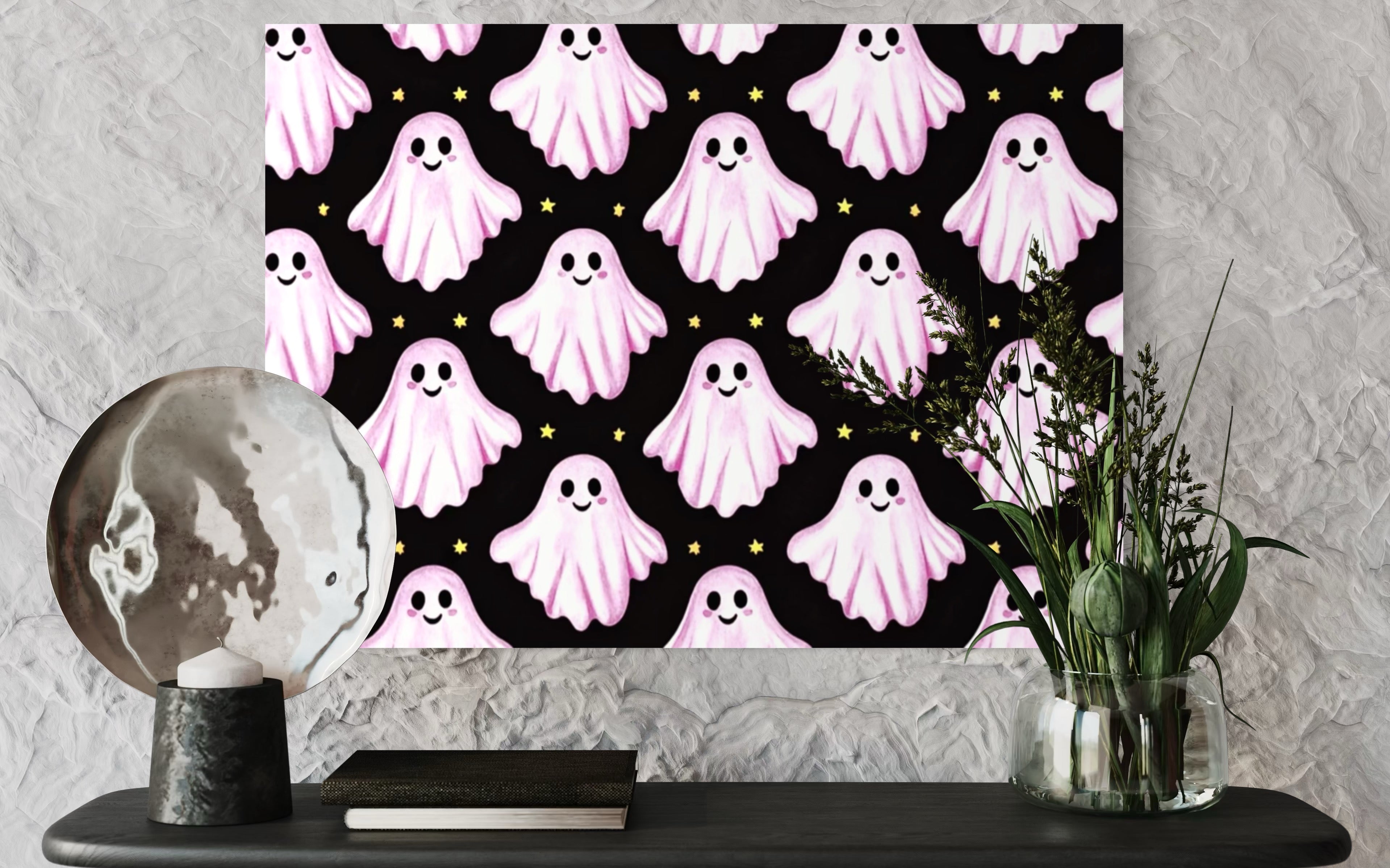 Pink Ghost Pattern on Black