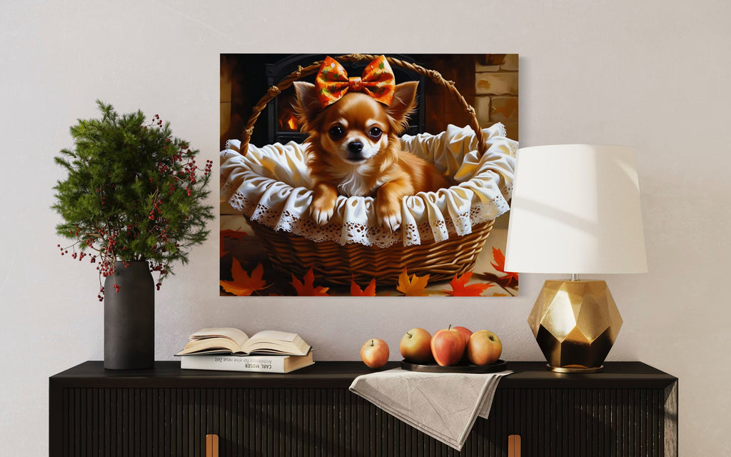 Autumn Chihuahua with Bow in Basket
