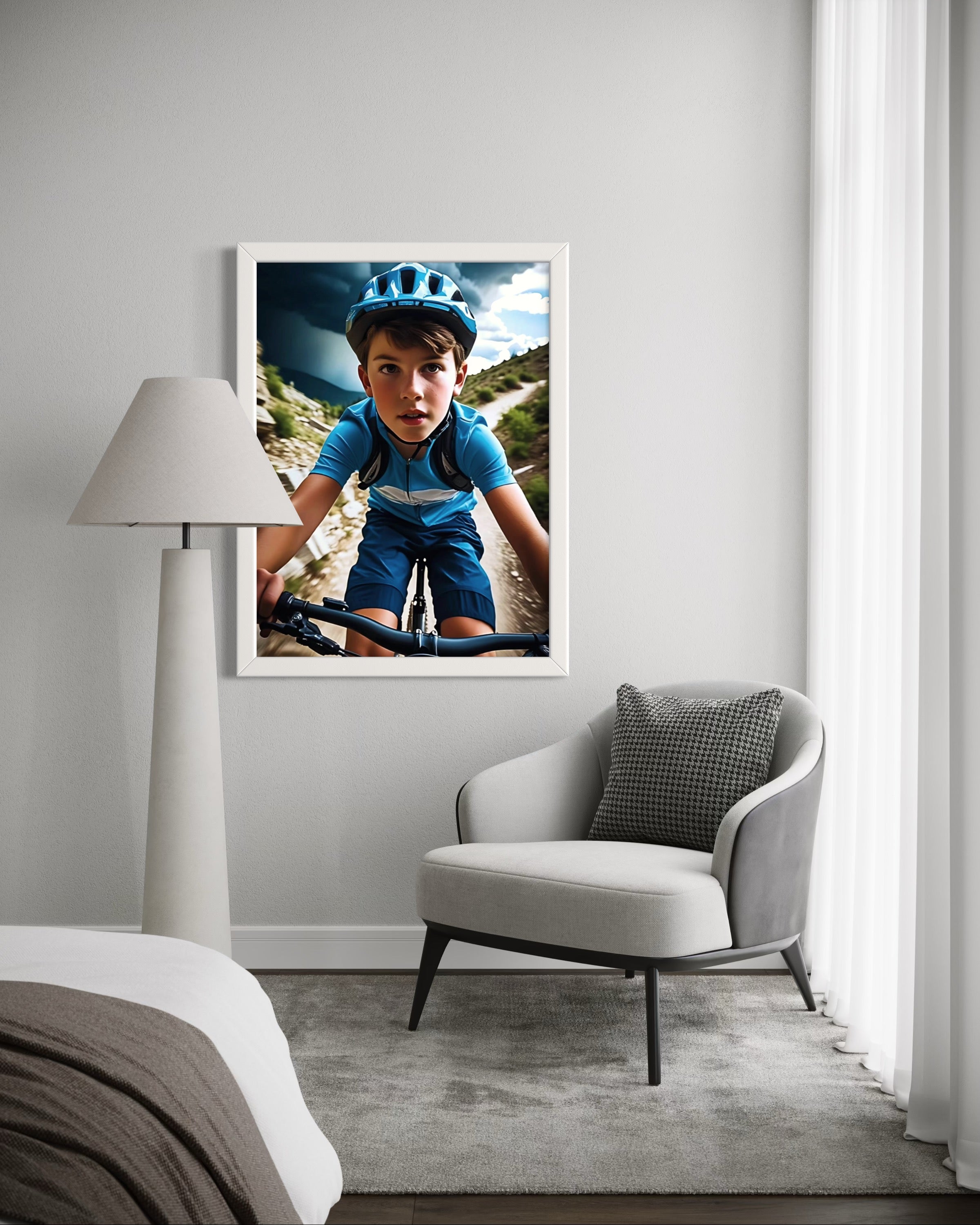 Boy Mountain Biking Blue Museum Print