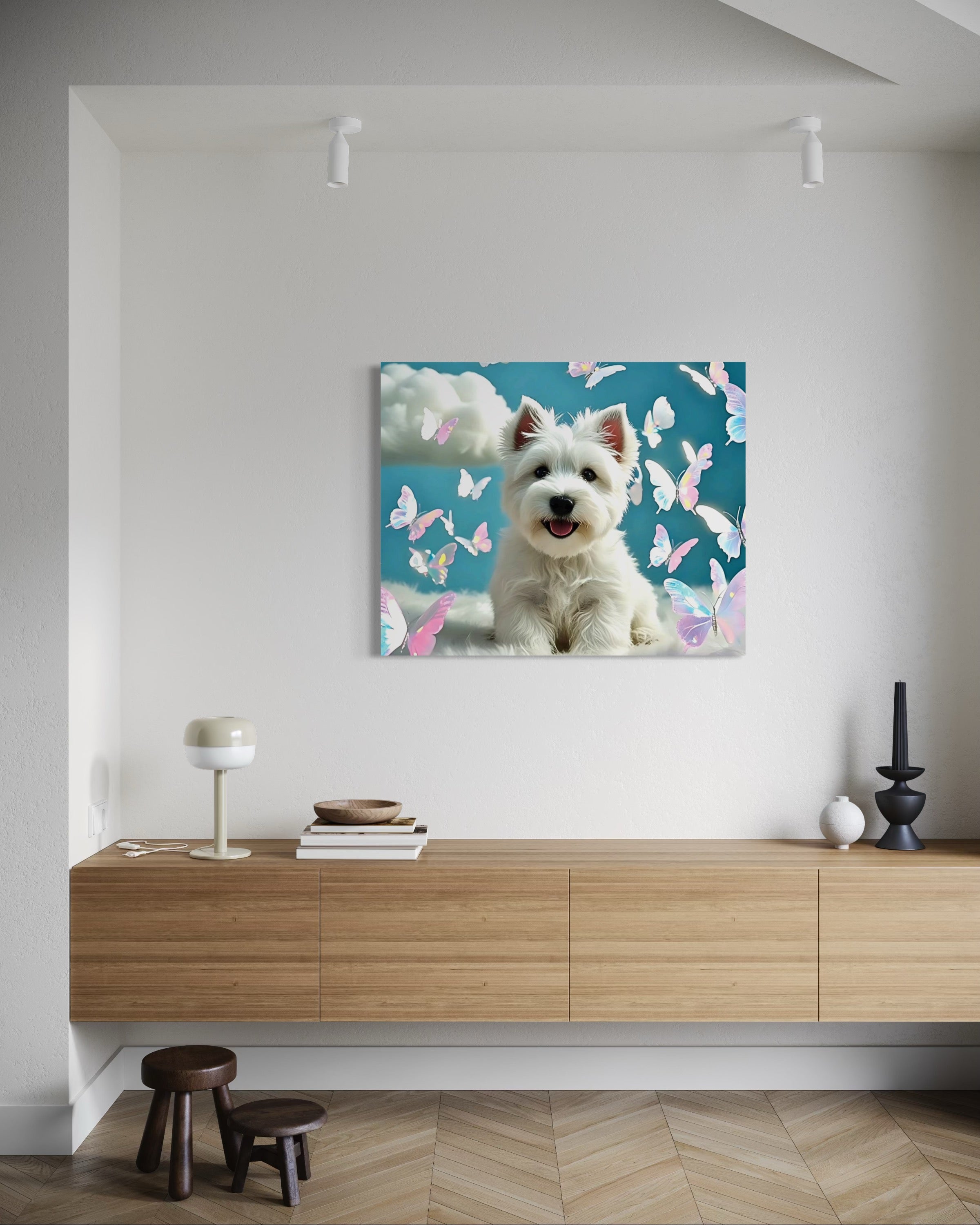 Westie Puppy with Holographic Butterflies